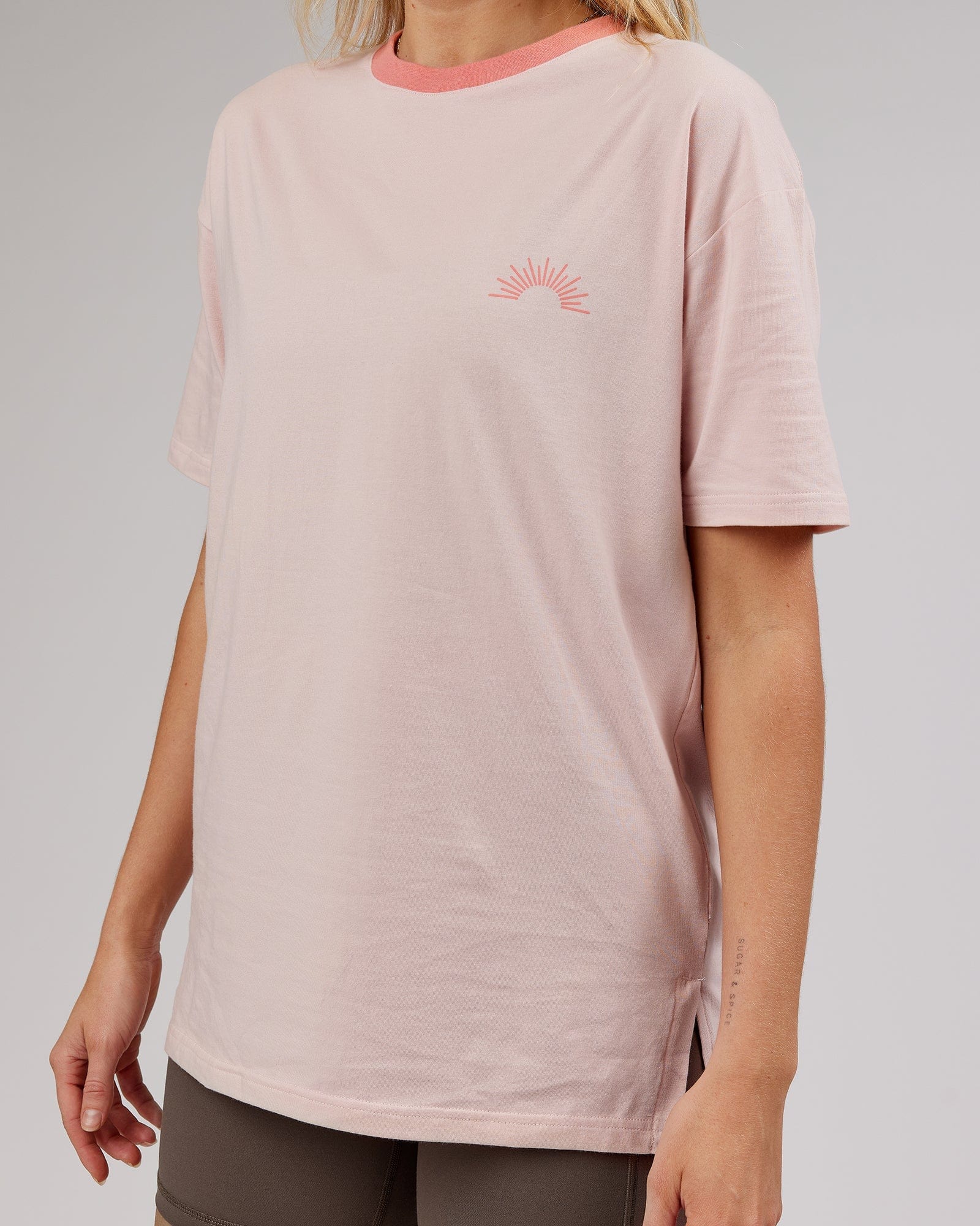 Model wearing Rise FLXCotton Oversize Tee - Peach Flush