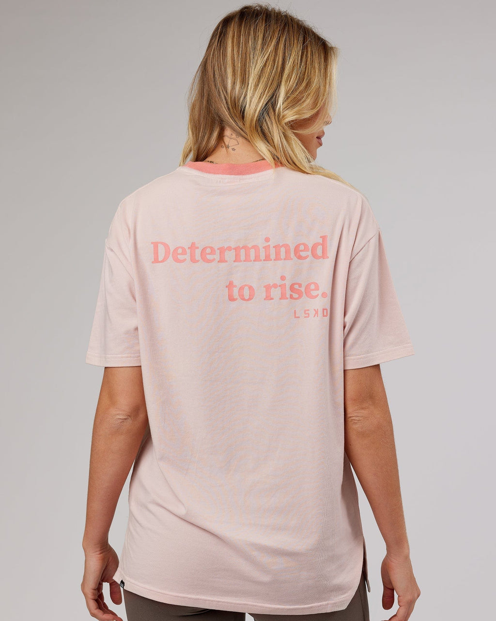 Model wearing Rise FLXCotton Oversize Tee - Peach Flush