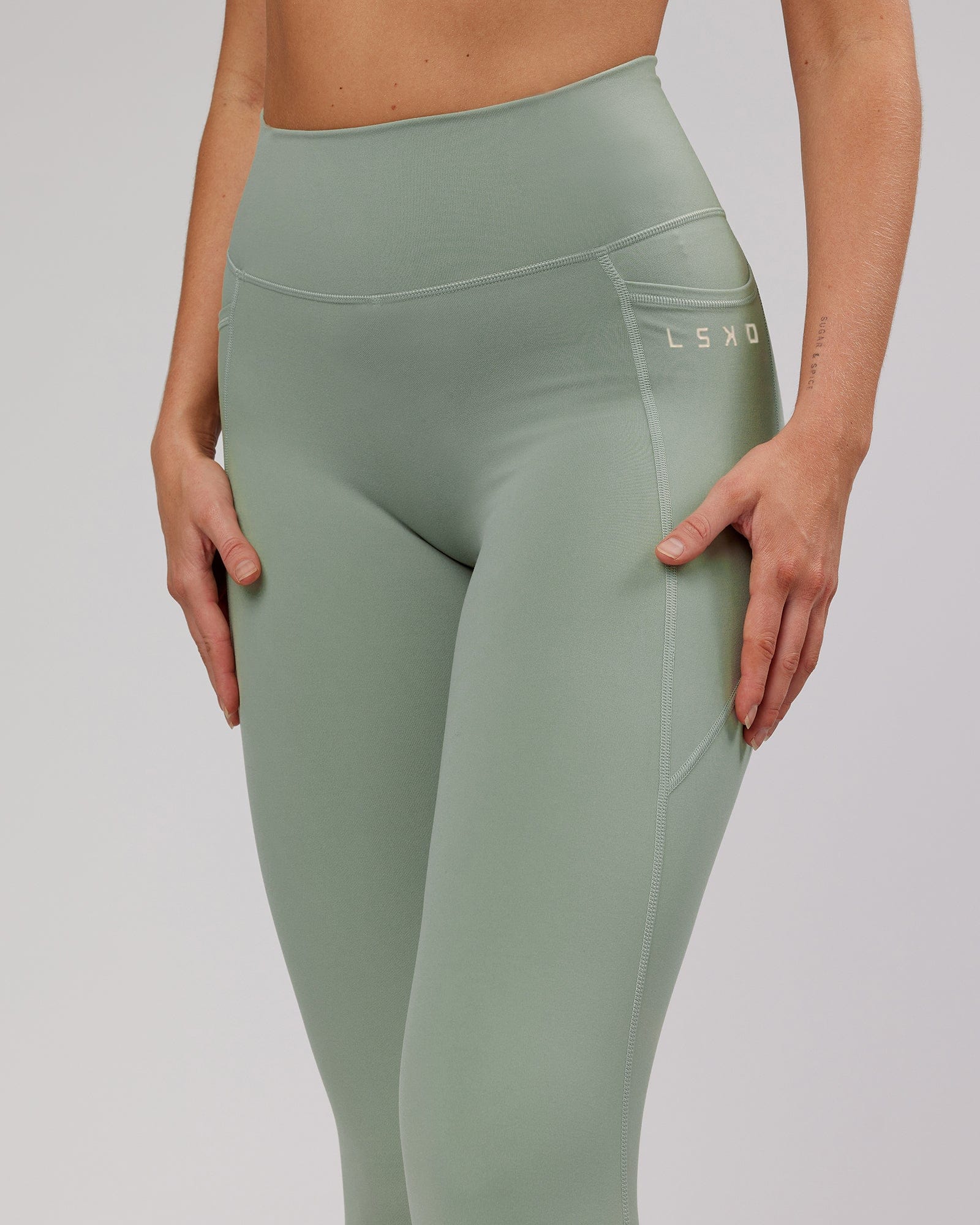 Model wearing Energise Full Length Tight - Sage