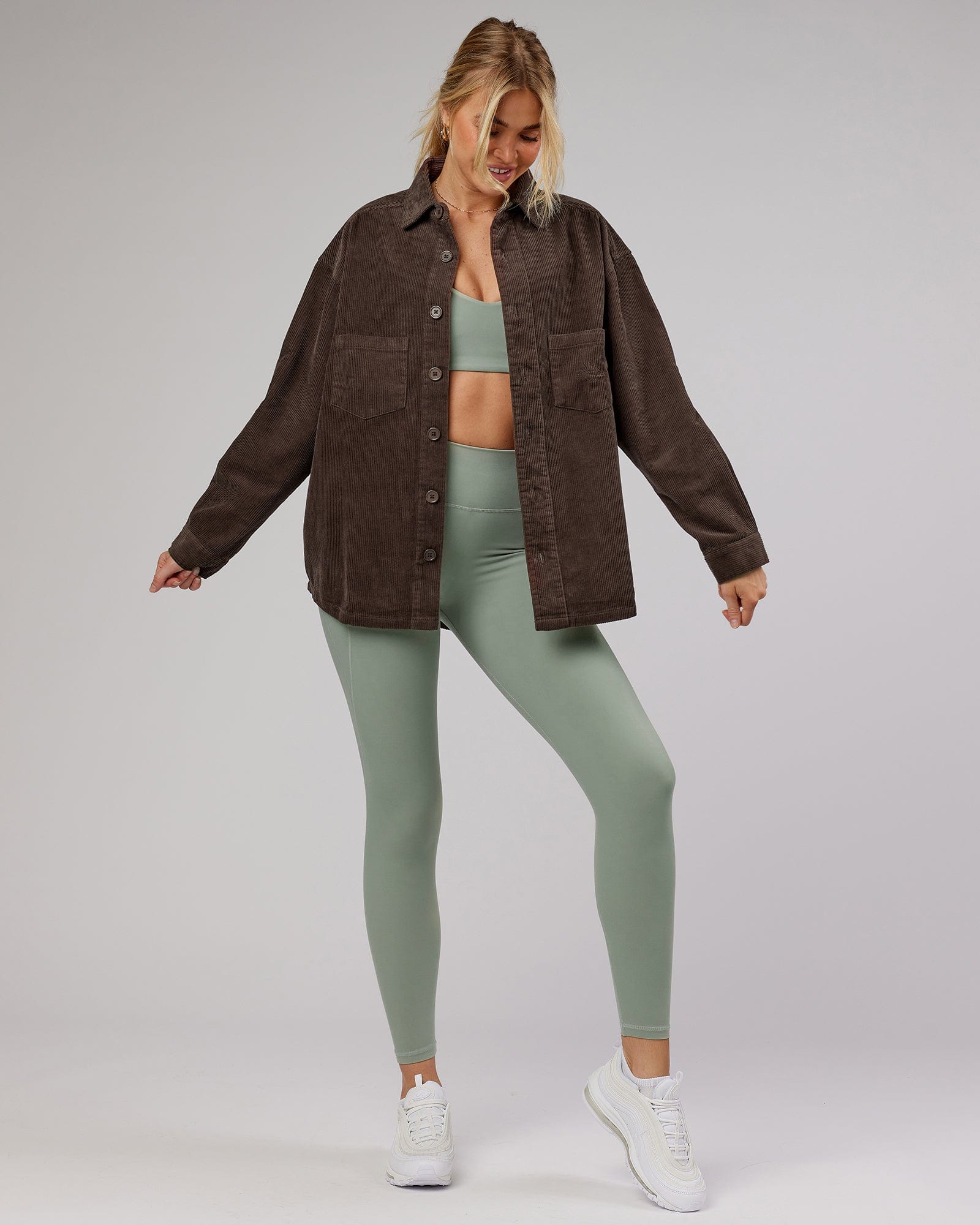 Model wearing Energise Full Length Tight - Sage