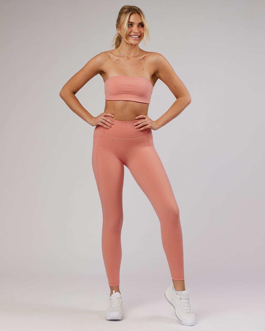 Model wearing Energise Full Length Tight - Peach