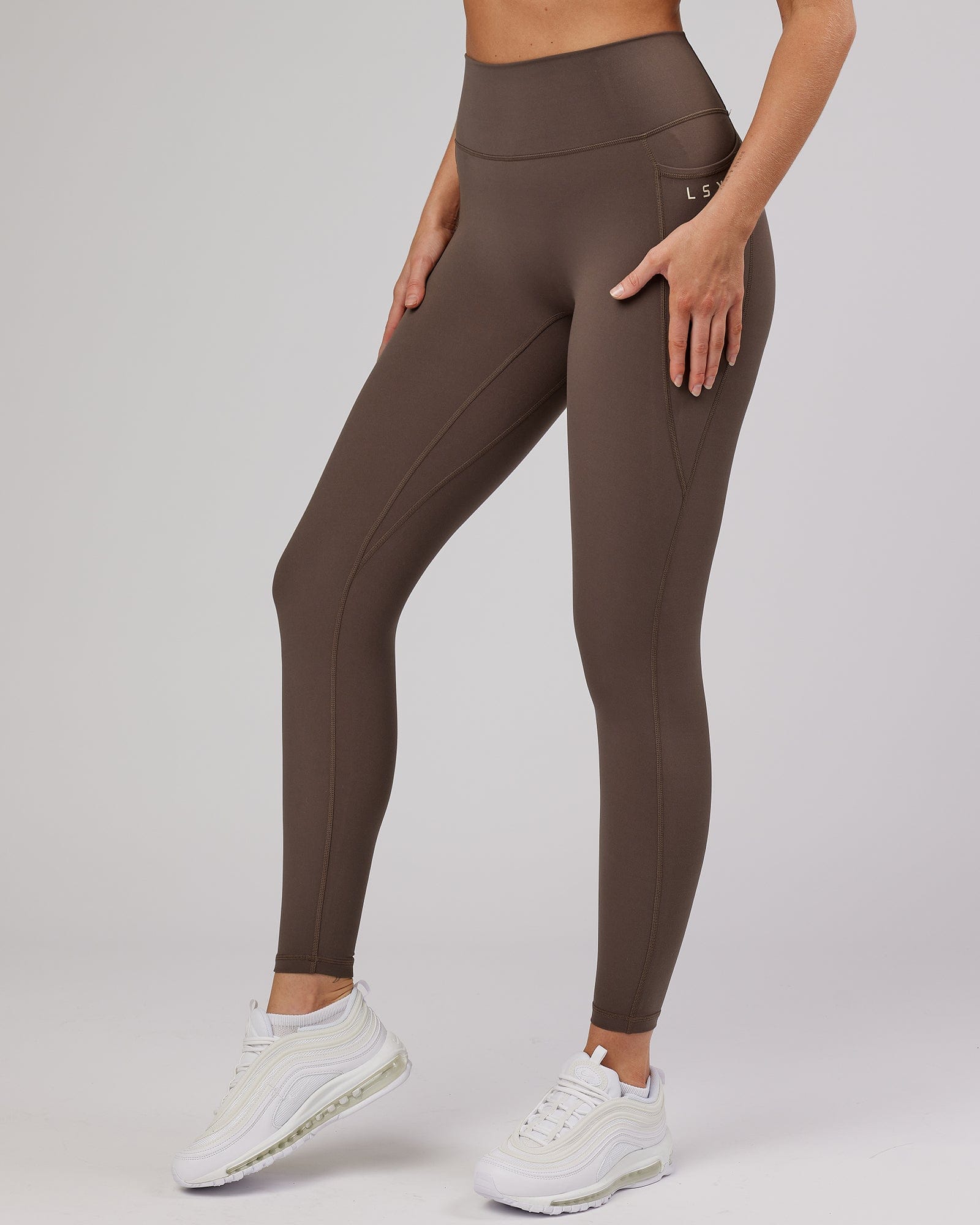 Model wearing Energise Full Length Tight - Mocha