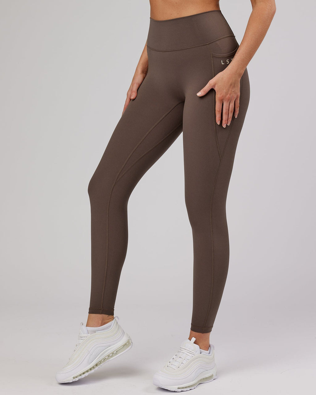 Model wearing Energise Full Length Tight - Mocha