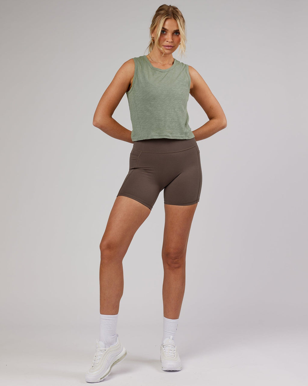 Model wearing Elevate Training Tank - Sage