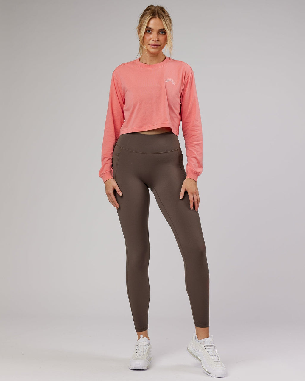 Model wearing Empower FLXCotton Long Sleeve Tee - Peach