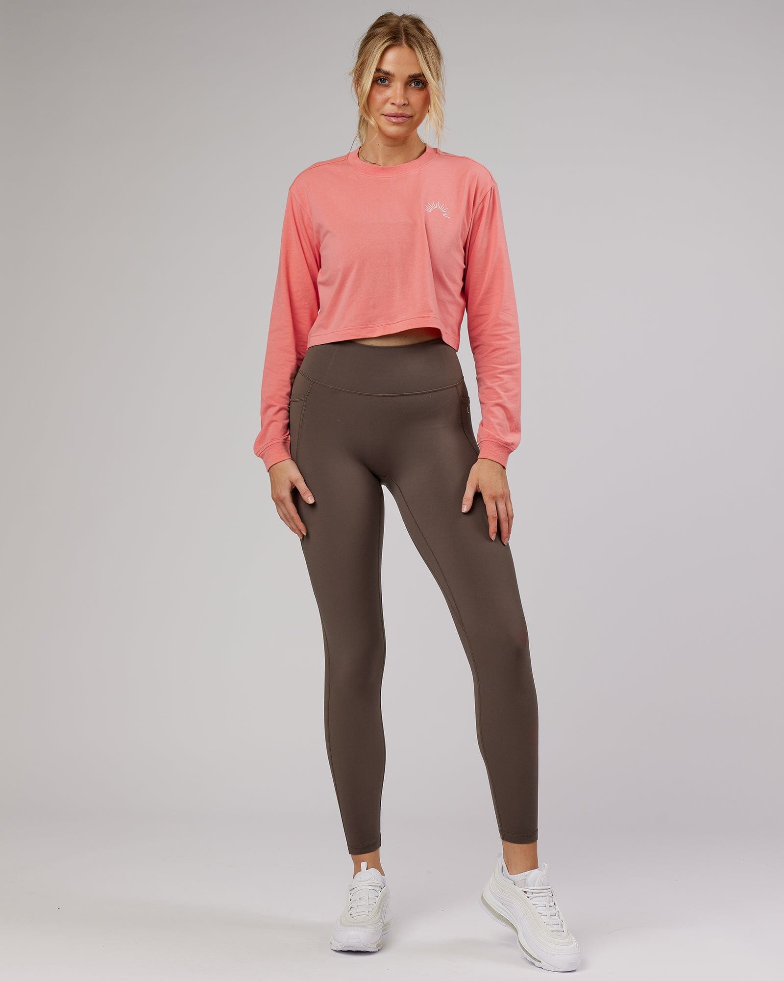 Model wearing Empower FLXCotton Long Sleeve Tee - Peach