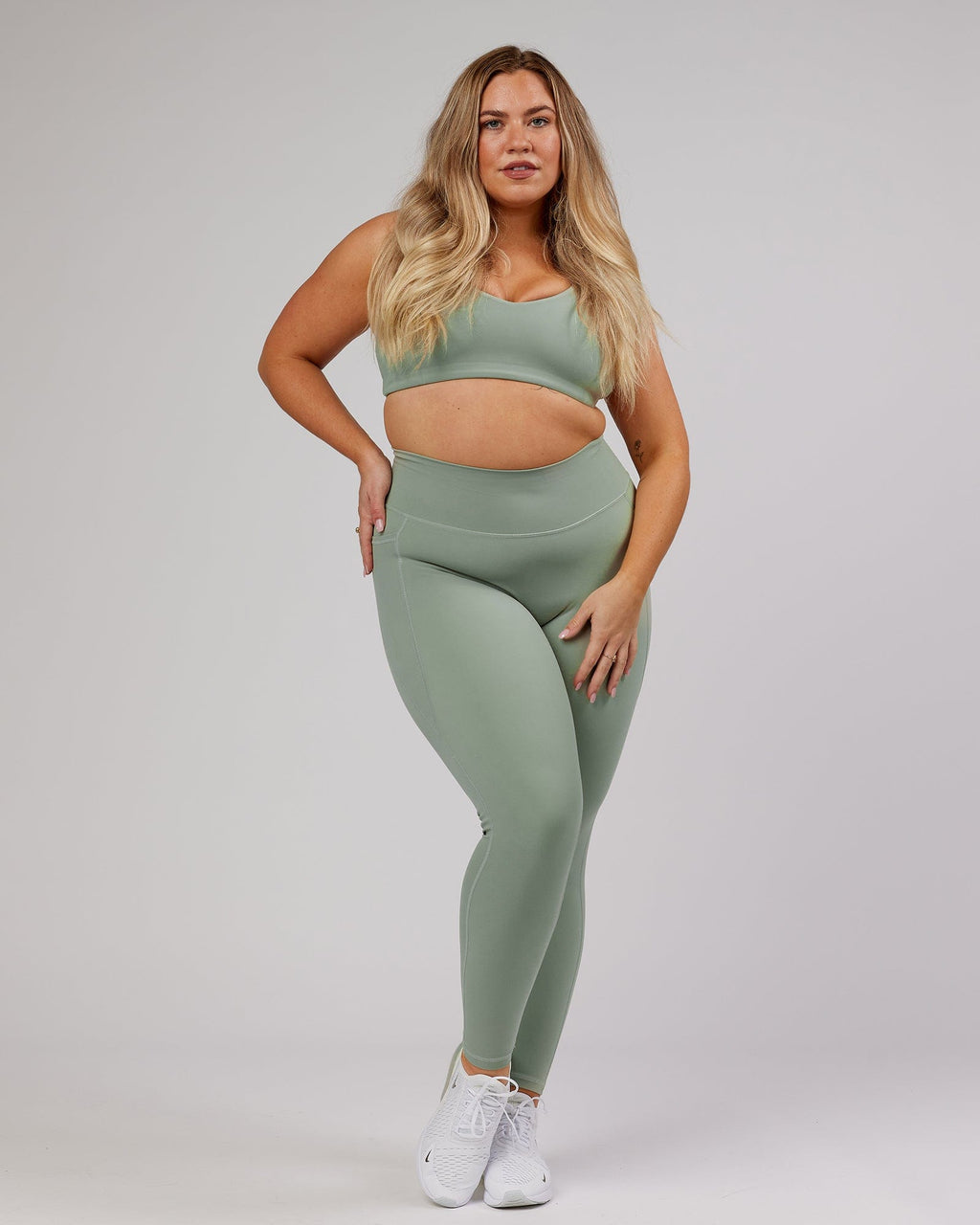 Model wearing Energise Full Length Tight - Sage