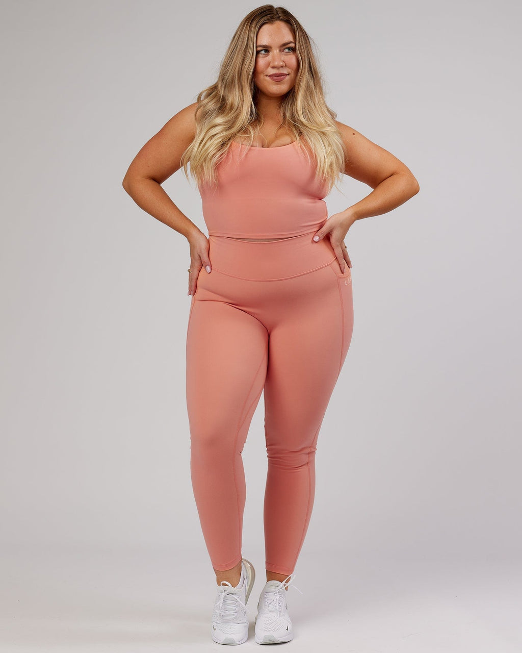 Model wearing Energise Full Length Tight - Peach
