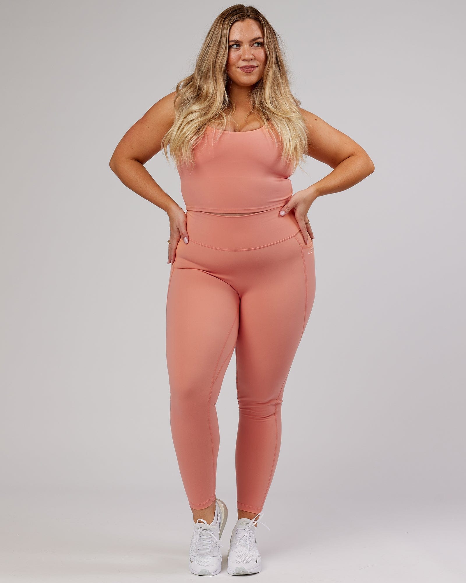 Model wearing Energise Full Length Tight - Peach