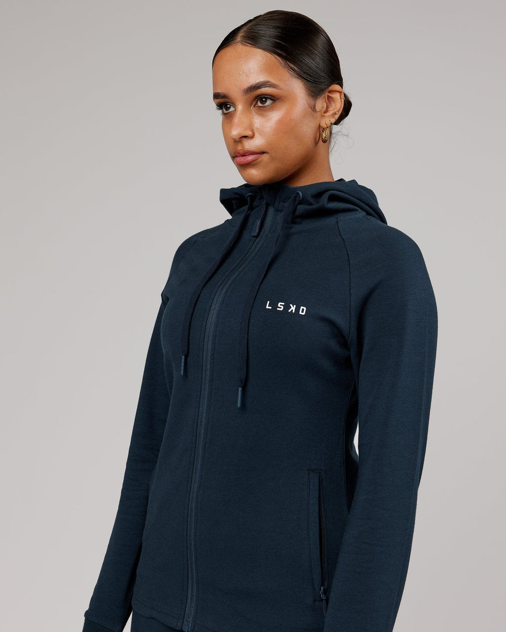 Model wearing PB Zip Through Hoodie - Carbon-Tonal