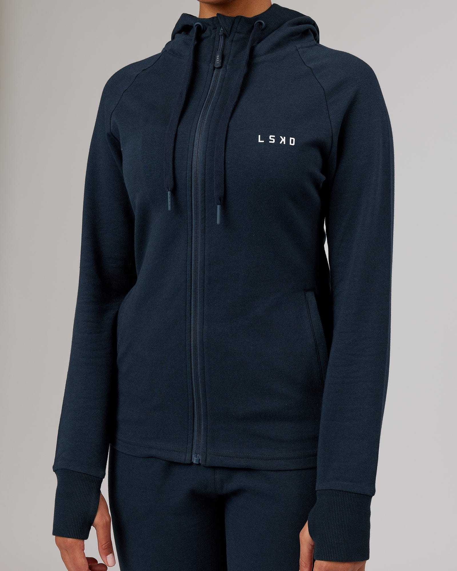 Model wearing PB Zip Through Hoodie - Carbon-Tonal