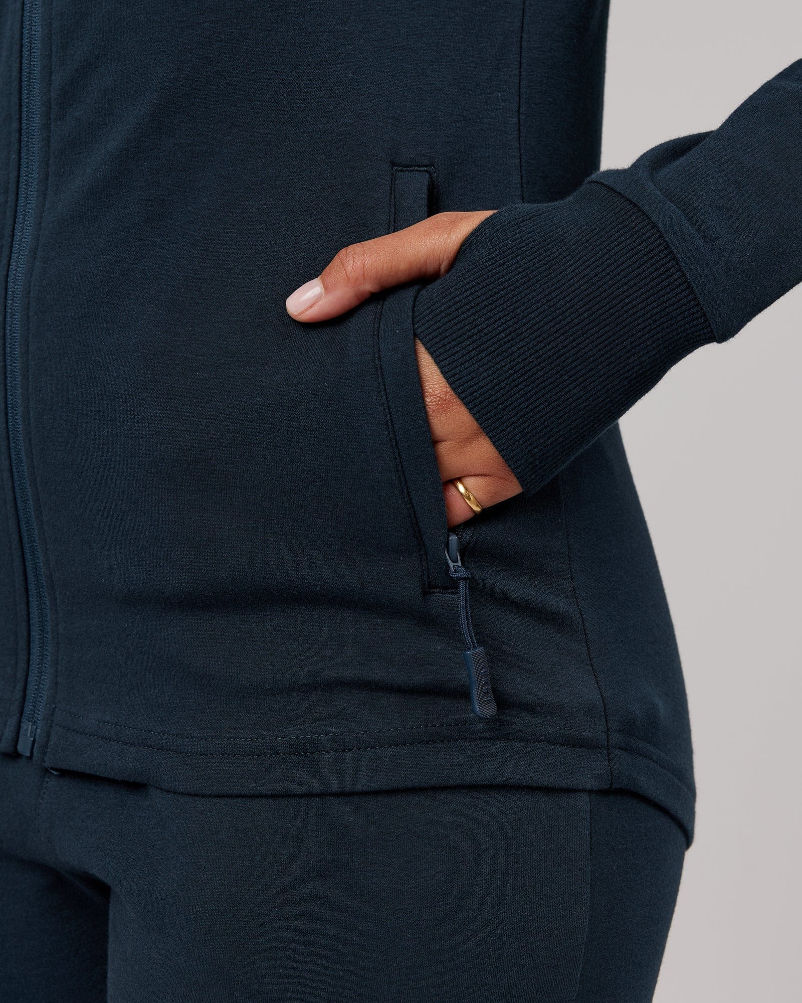 Model wearing PB Zip Through Hoodie - Carbon-Tonal