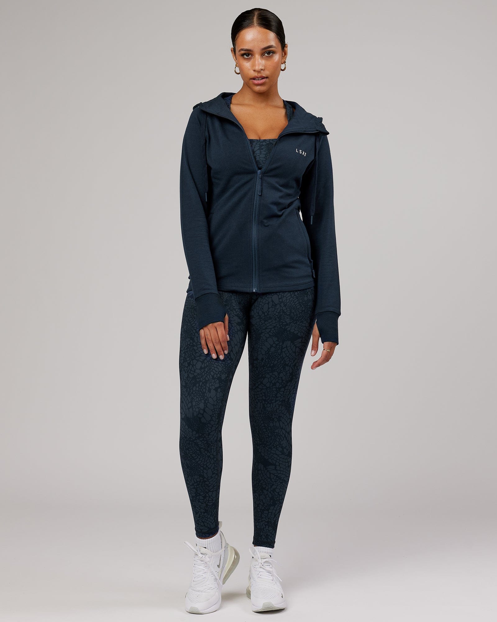 Model wearing PB Zip Through Hoodie - Carbon-Tonal