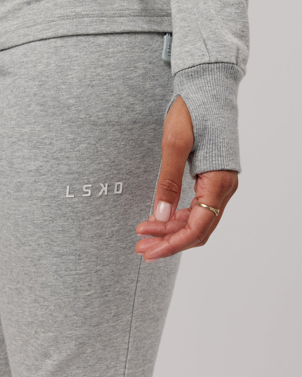 Model wearing PB Zip Through Hoodie - Lt Grey Marl-Tonal