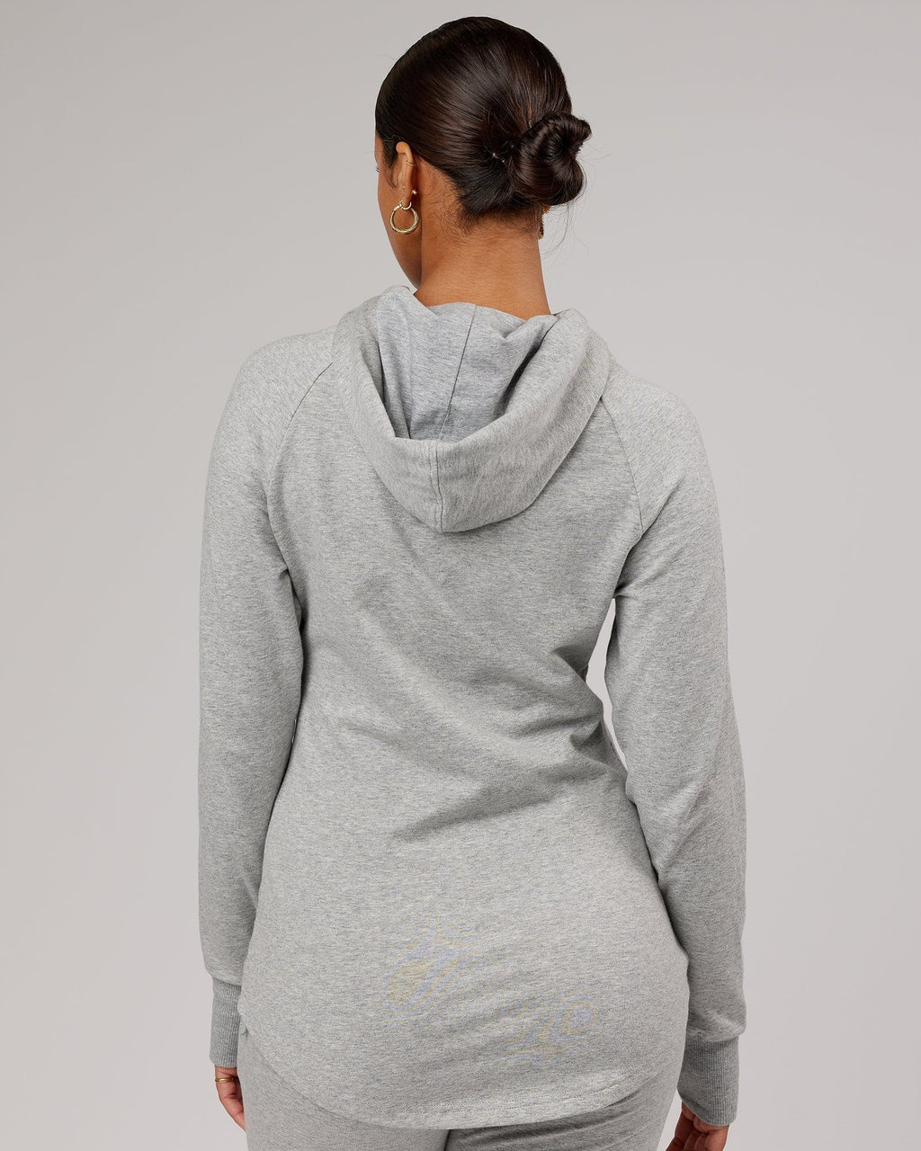 Model wearing PB Zip Through Hoodie - Lt Grey Marl-Tonal