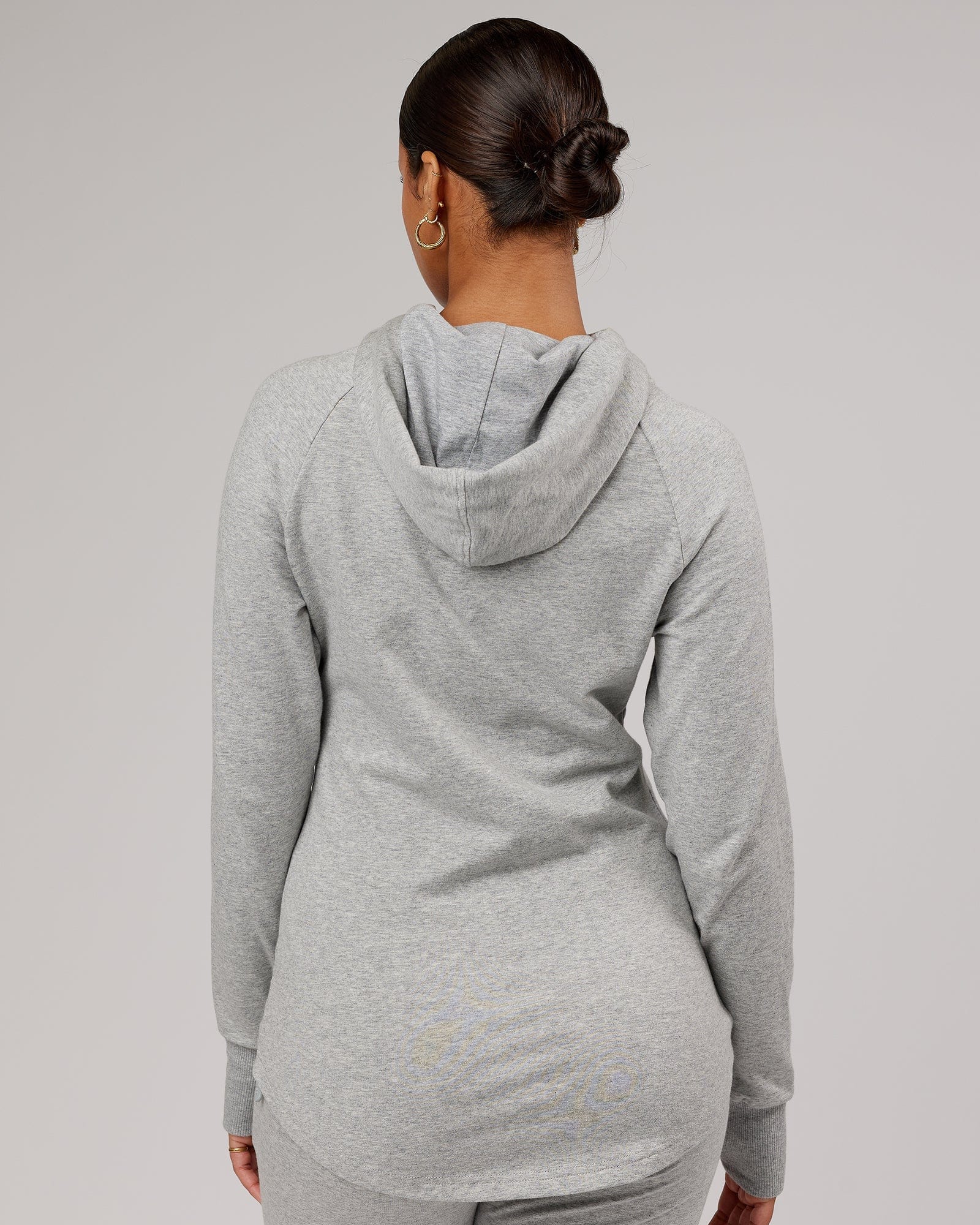 Model wearing PB Zip Through Hoodie - Lt Grey Marl-Tonal