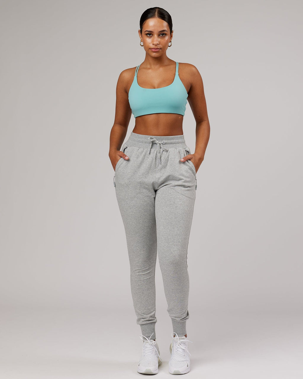 Model wearing PB Jogger - Lt Grey Marl-Tonal