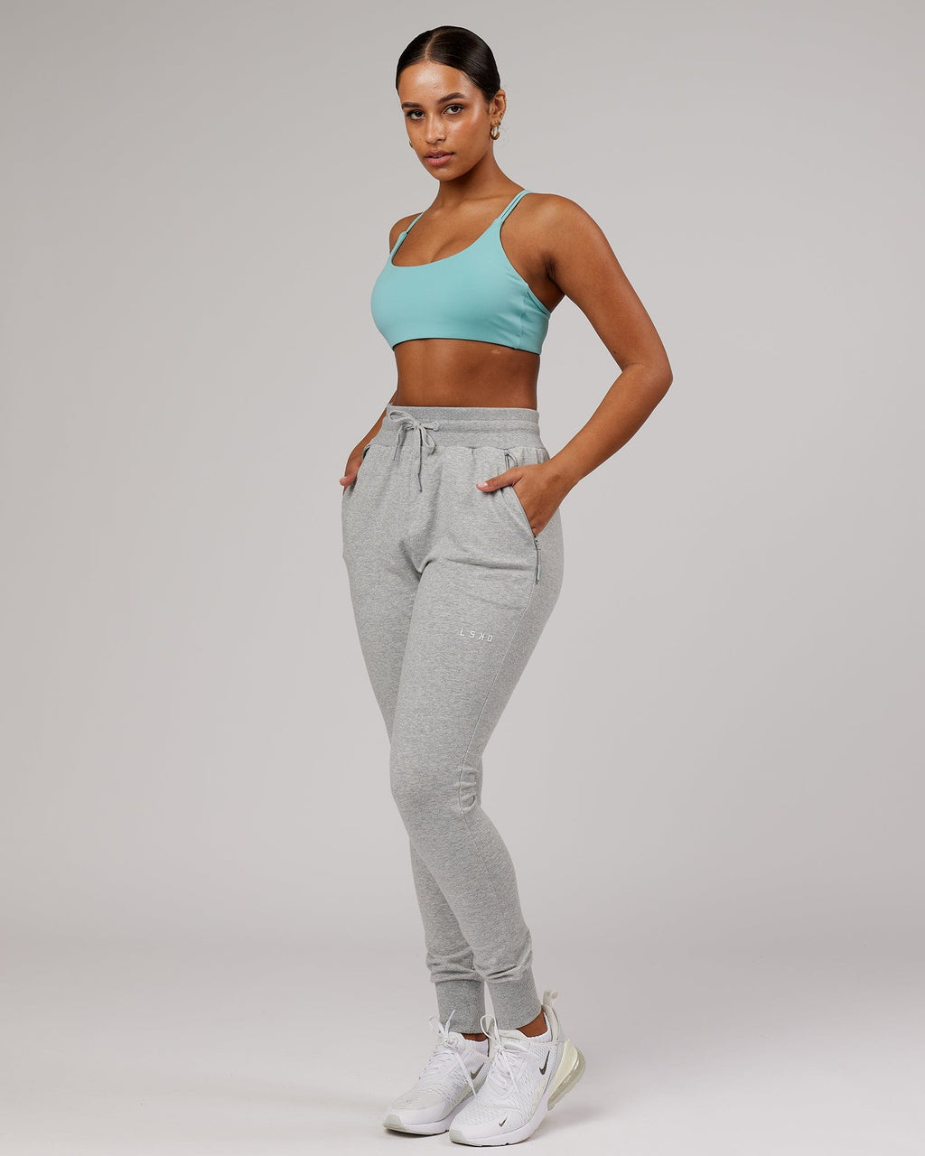 Model wearing PB Jogger - Lt Grey Marl-Tonal