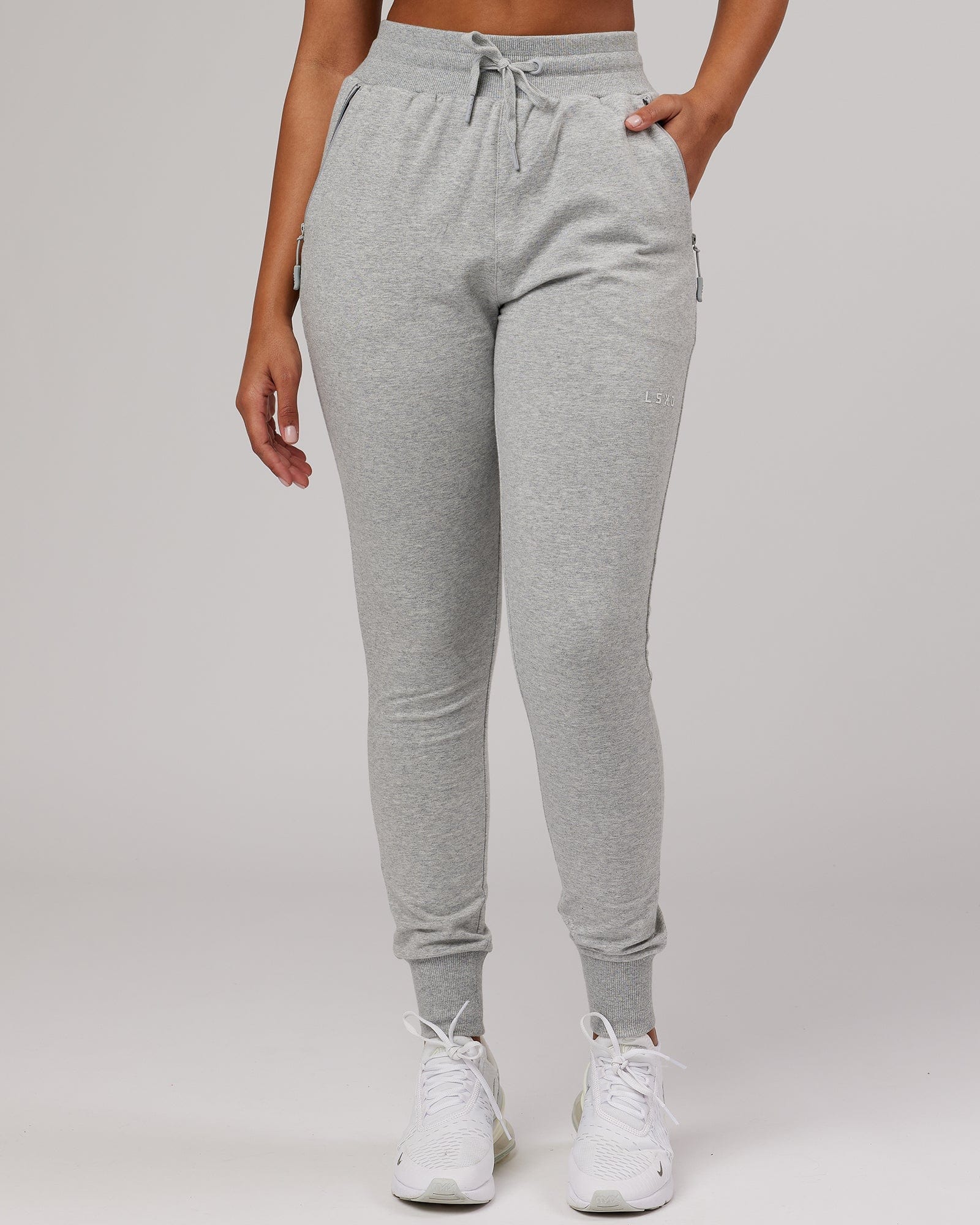 Model wearing PB Jogger - Lt Grey Marl-Tonal