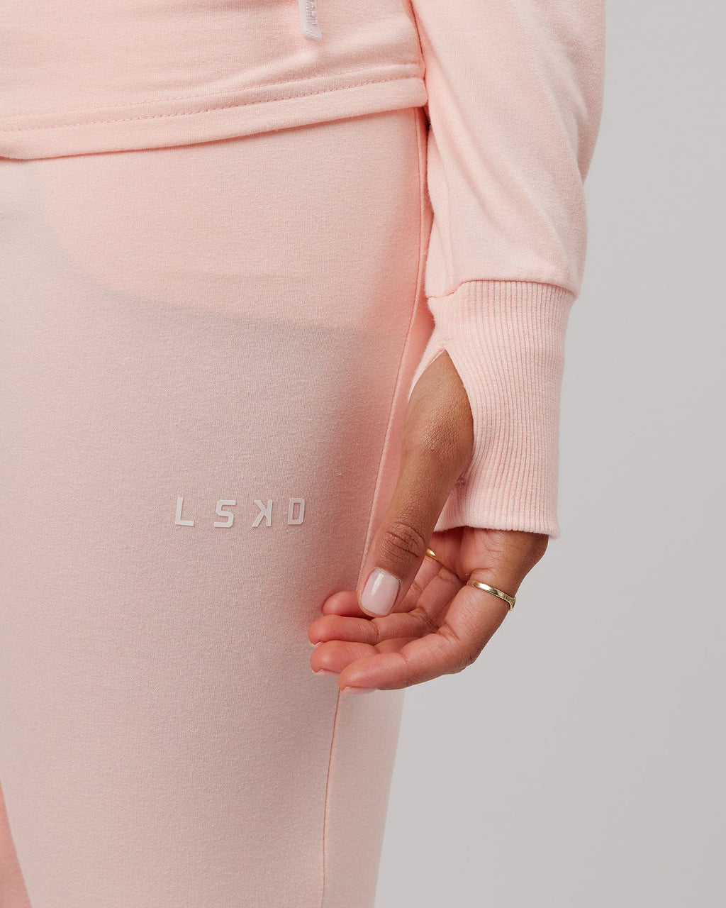 Model wearing PB Zip Through Hoodie - Pink-Tonal