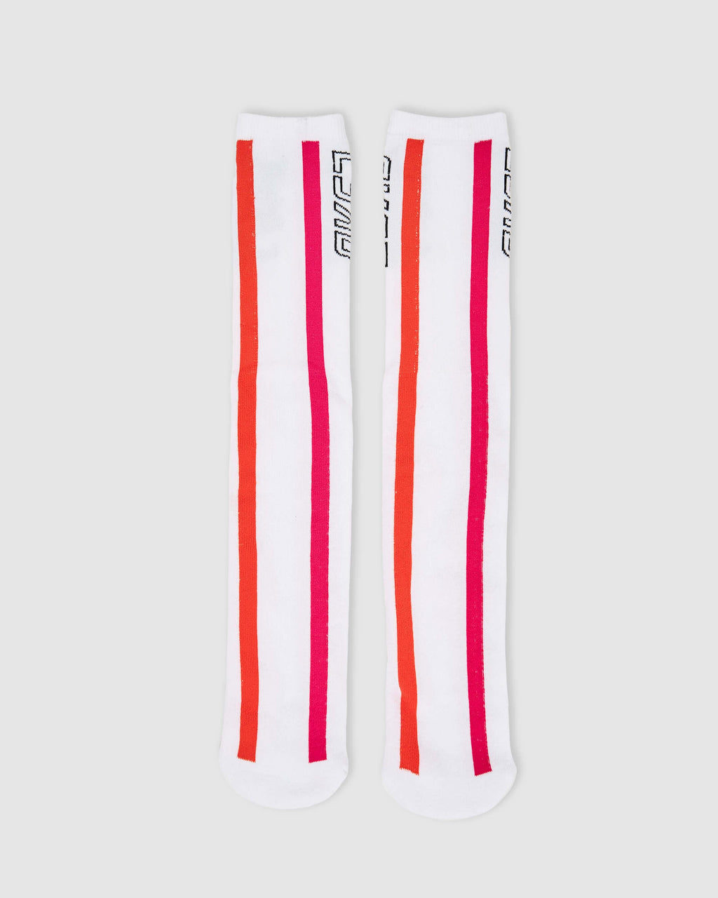 Model wearing Incline Crew Performance Sock - White-Fruit Punch