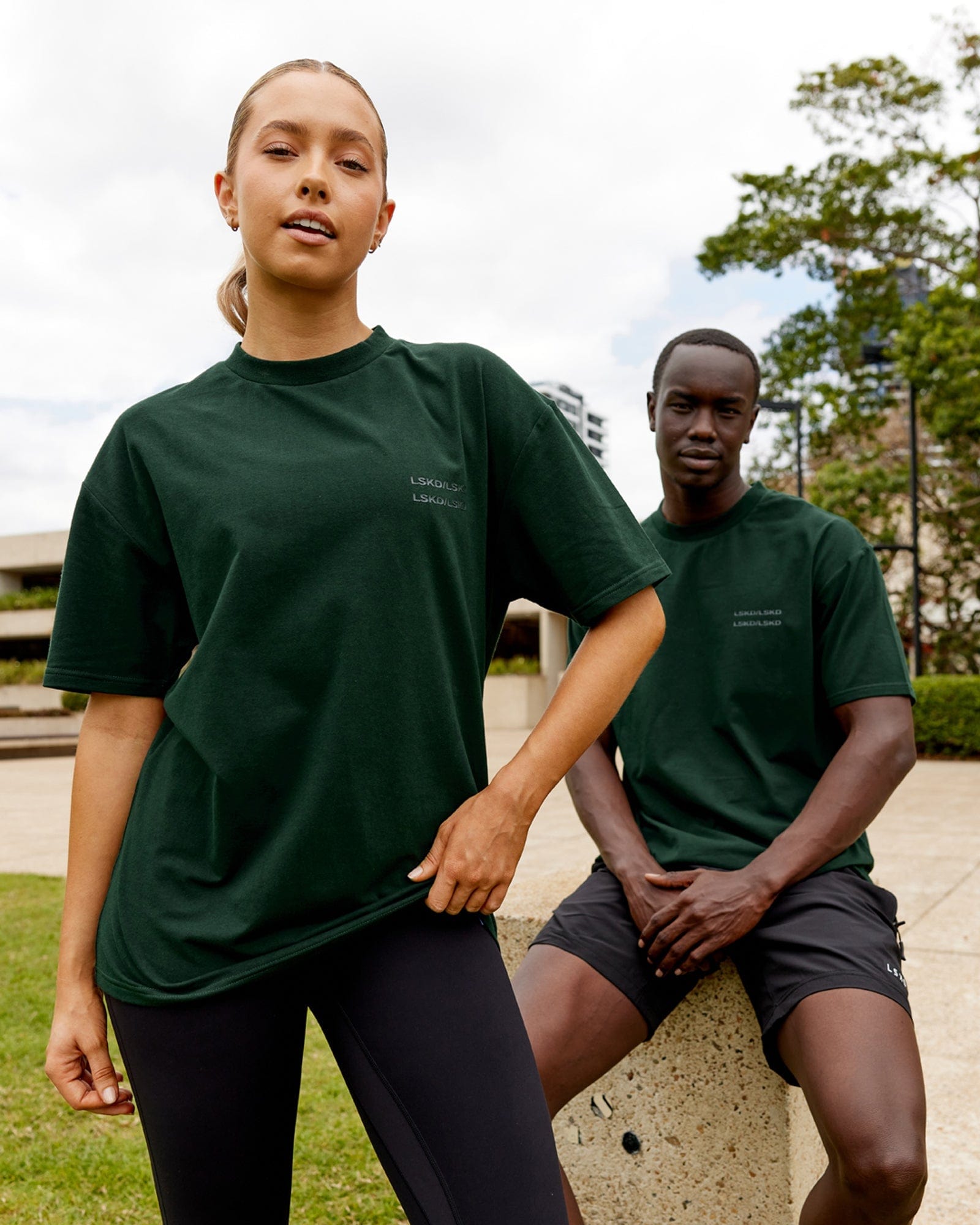 Model wearing Unisex Quad FLXCotton Tee Oversize - Forest