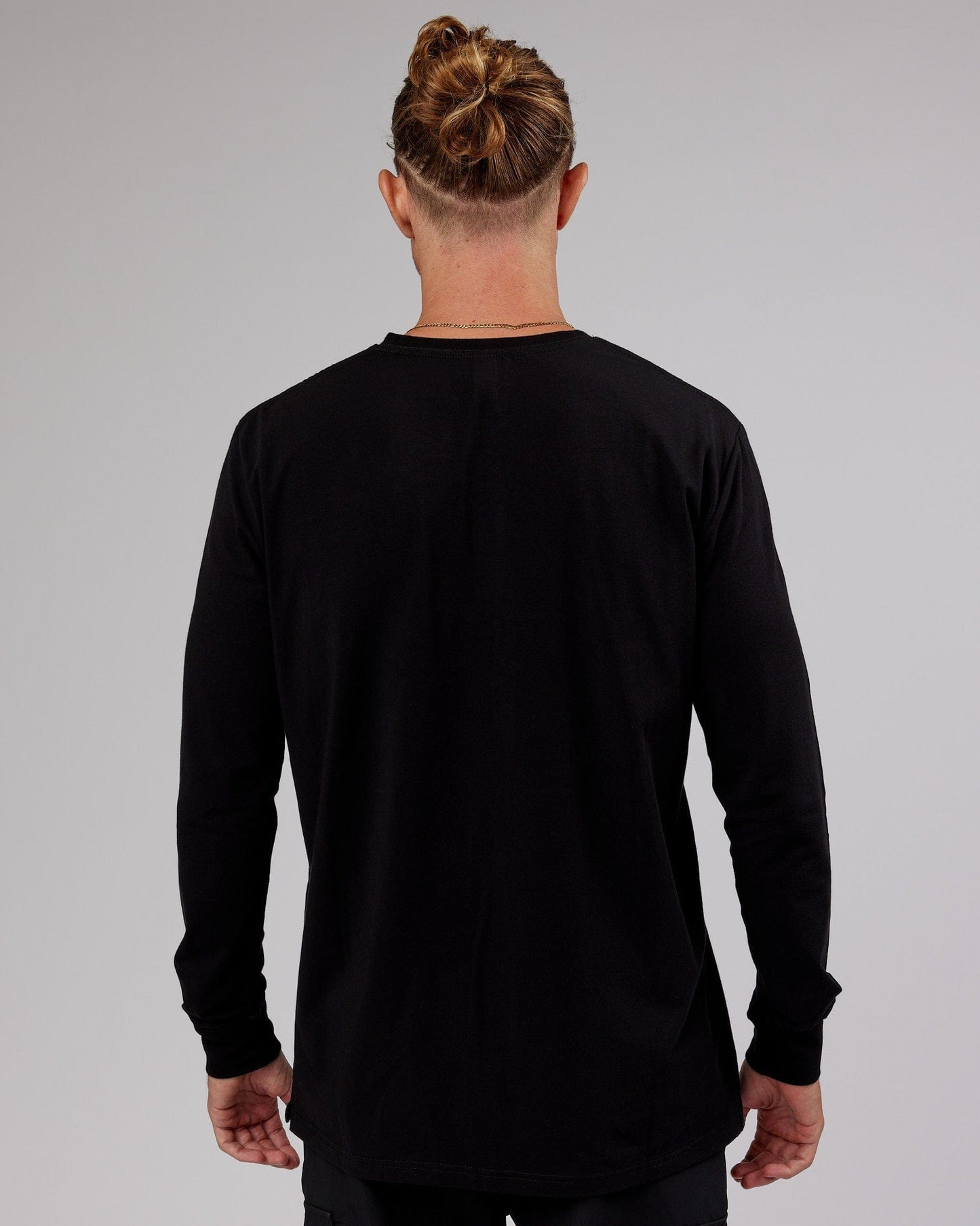 Model wearing Strength FLXCotton LS Tee - Black-Black