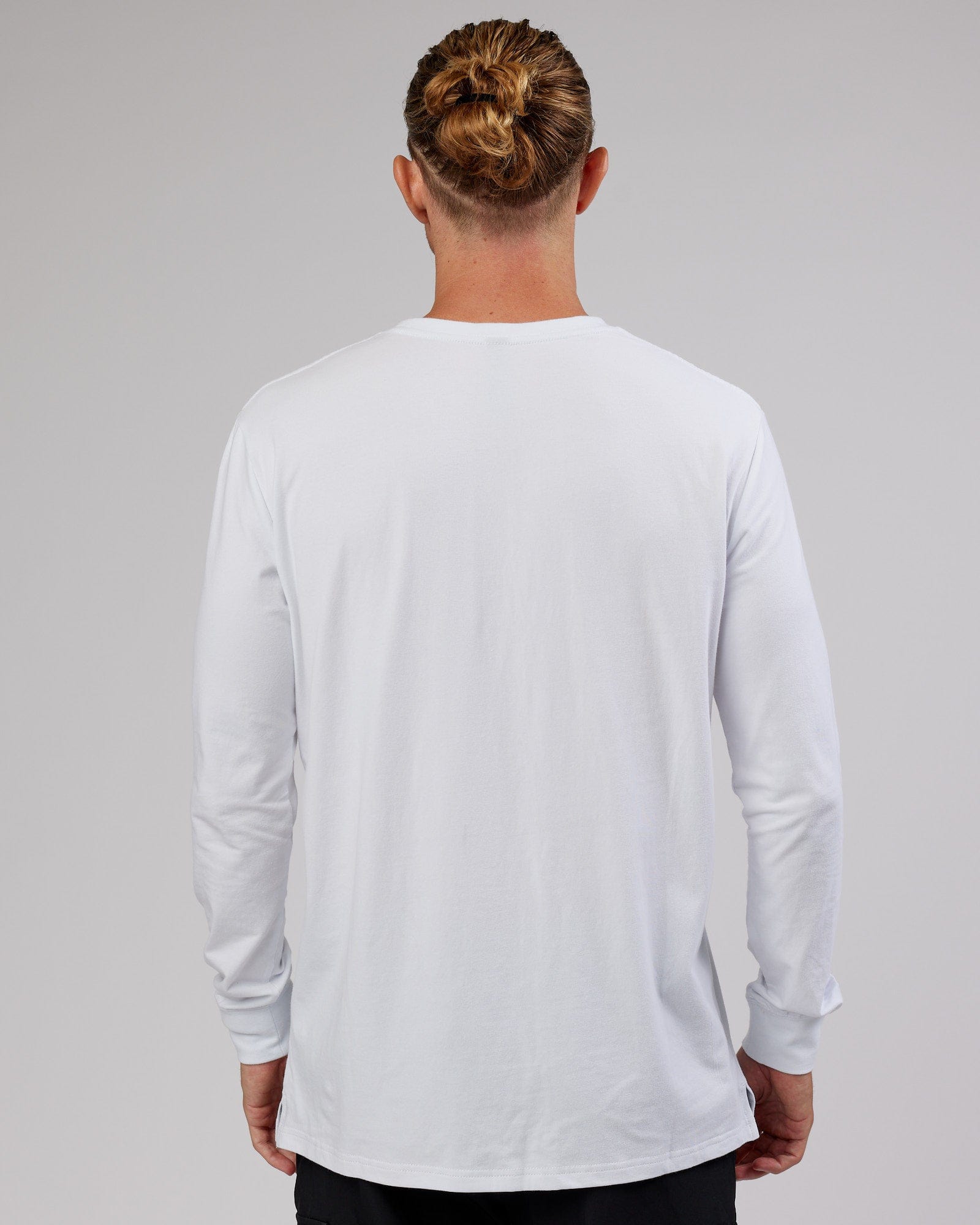 Model wearing Strength FLXCotton LS Tee - White-Black