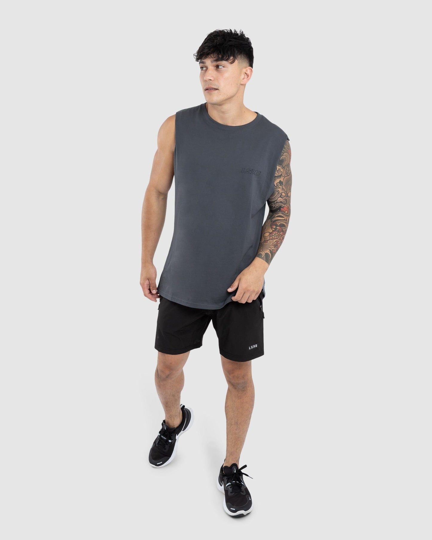 Model wearing Attack Tank - Iron