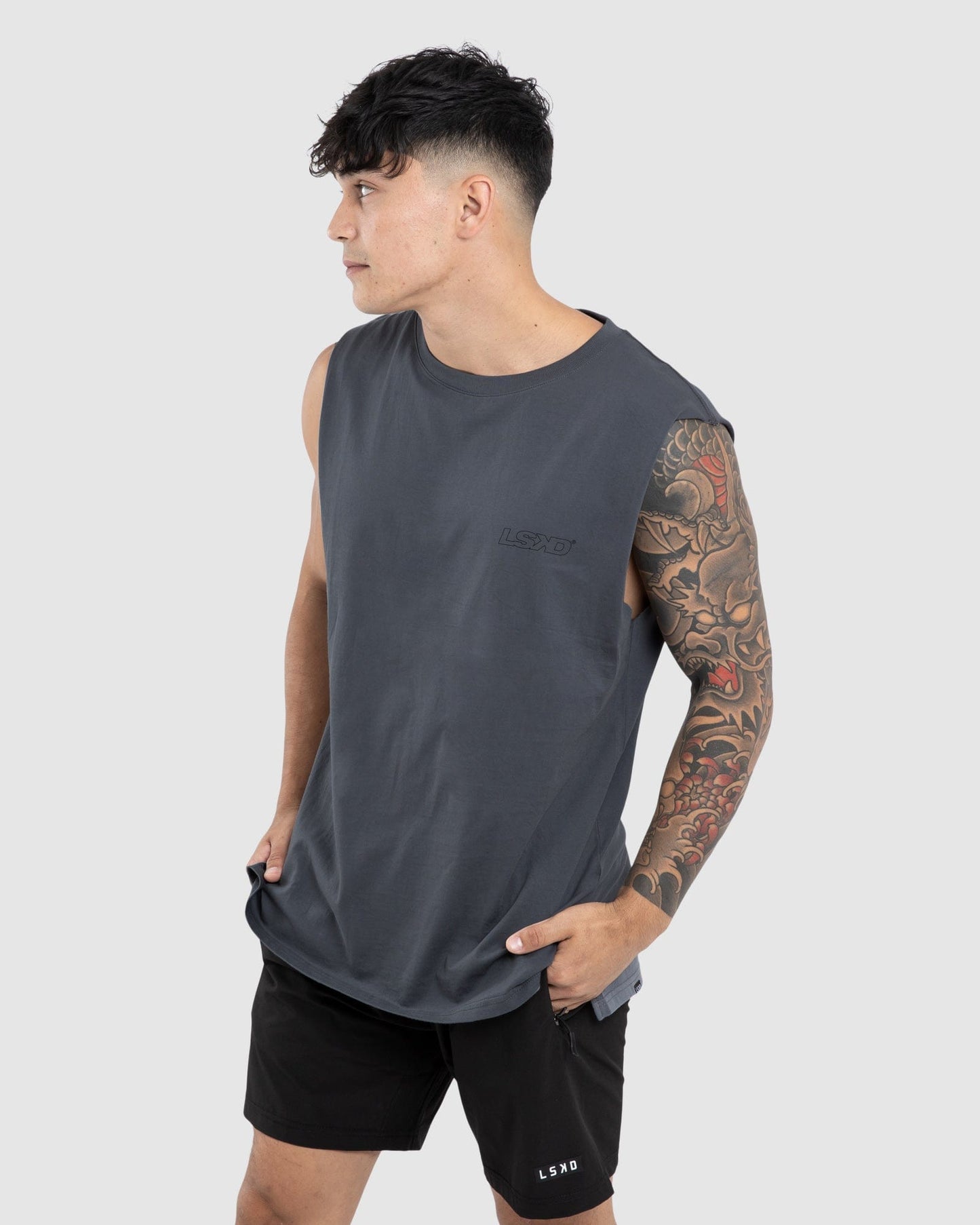Model wearing Attack Tank - Iron