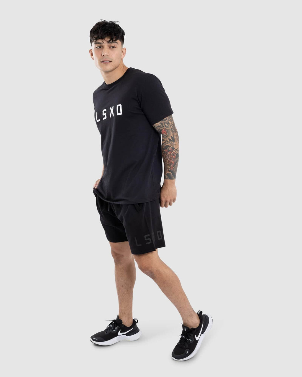 Model wearing Wrap Jersey Short - Black-Black