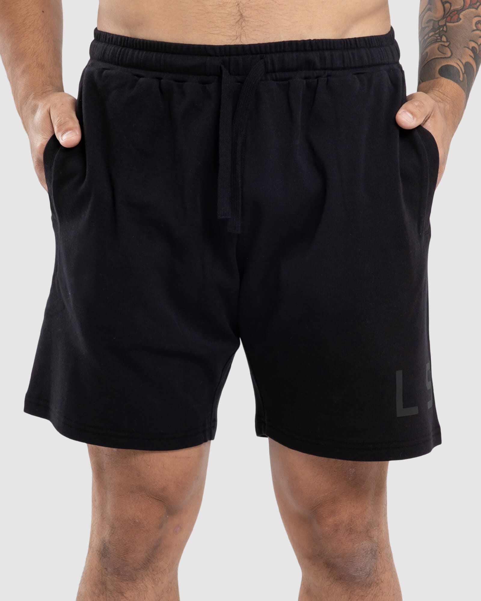 Model wearing Wrap Jersey Short - Black-Black