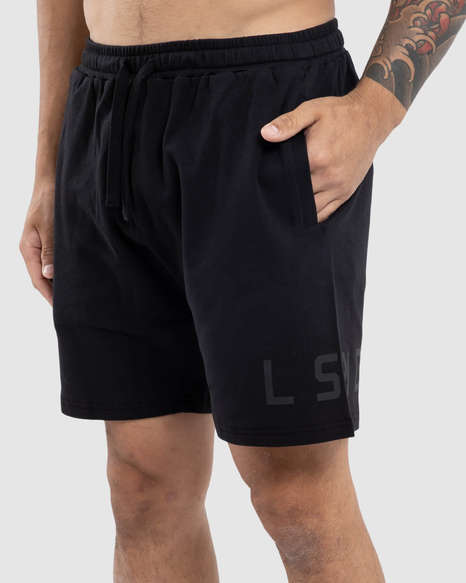 Model wearing Wrap Jersey Short - Black-Black