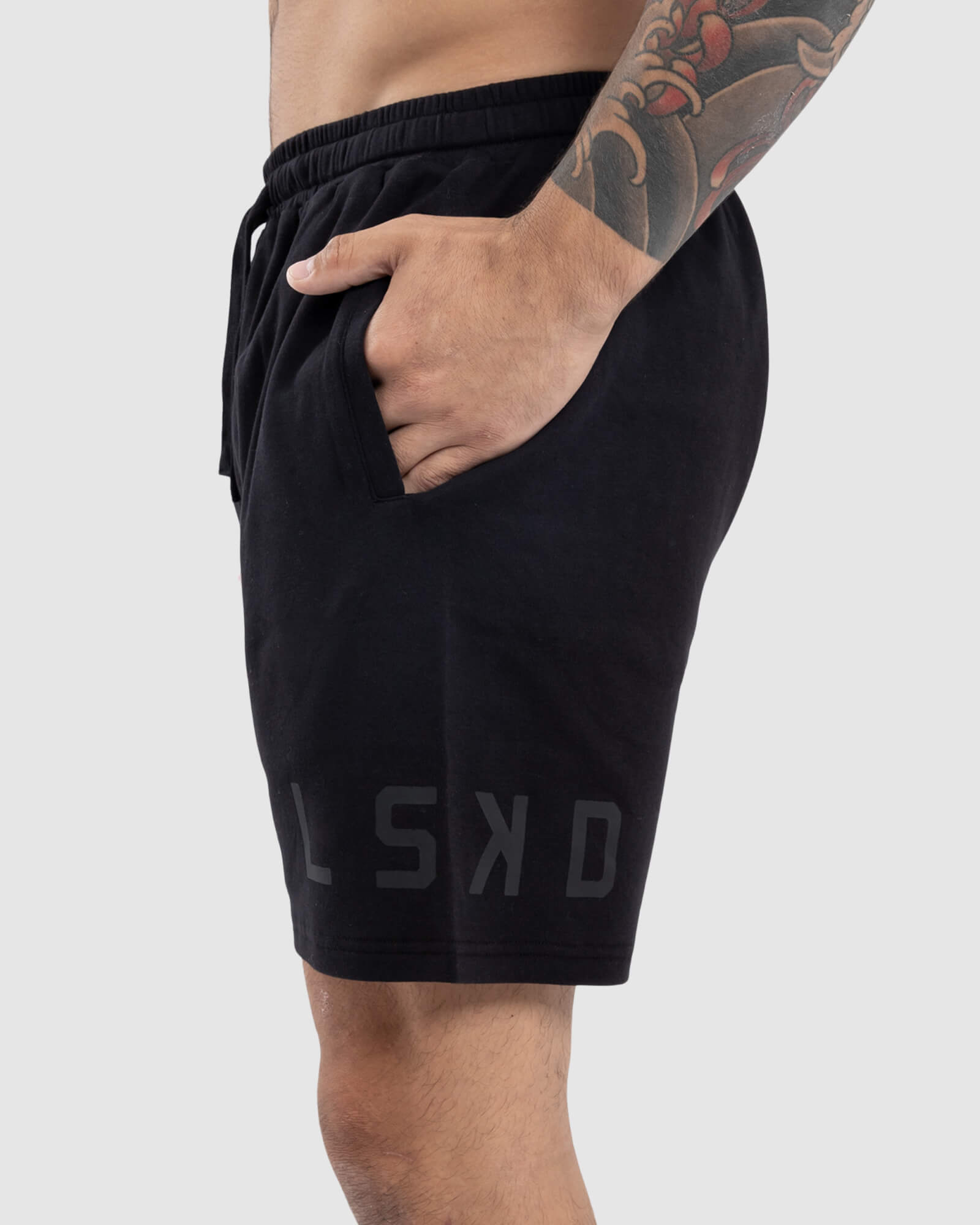 Model wearing Wrap Jersey Short - Black-Black