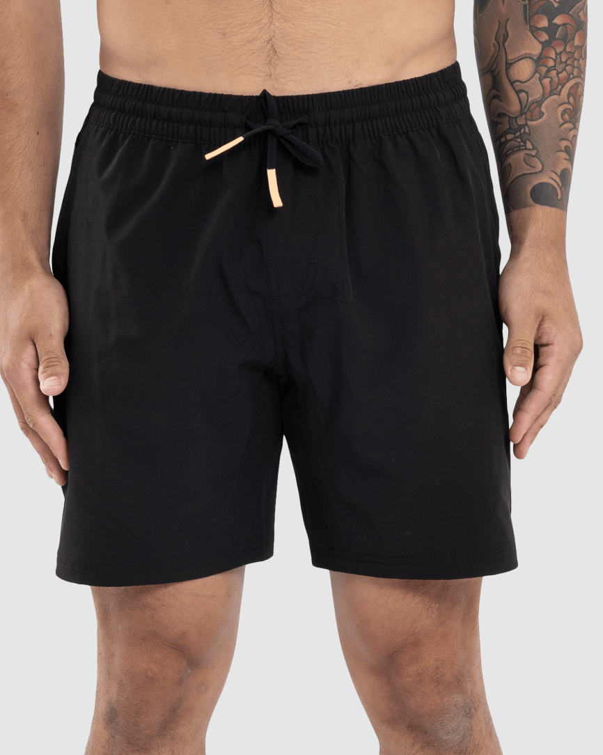 Model wearing Faction 7" Performance Short - Black-Black