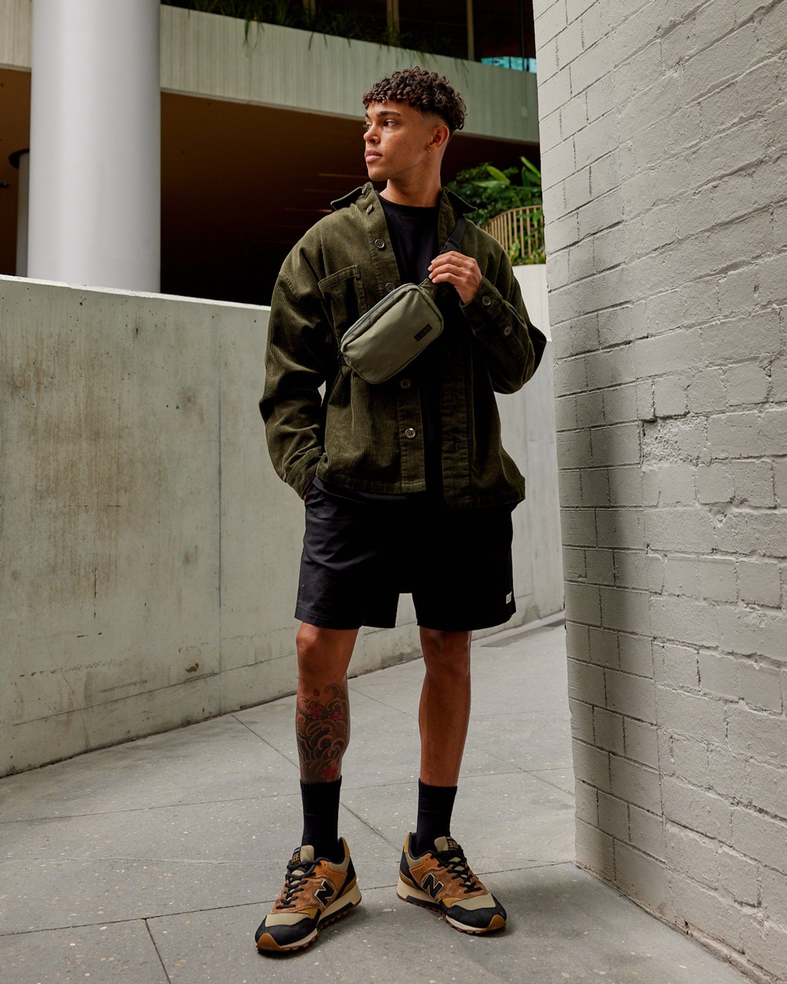 Model wearing Iconic Cord Shacket - Forest Night