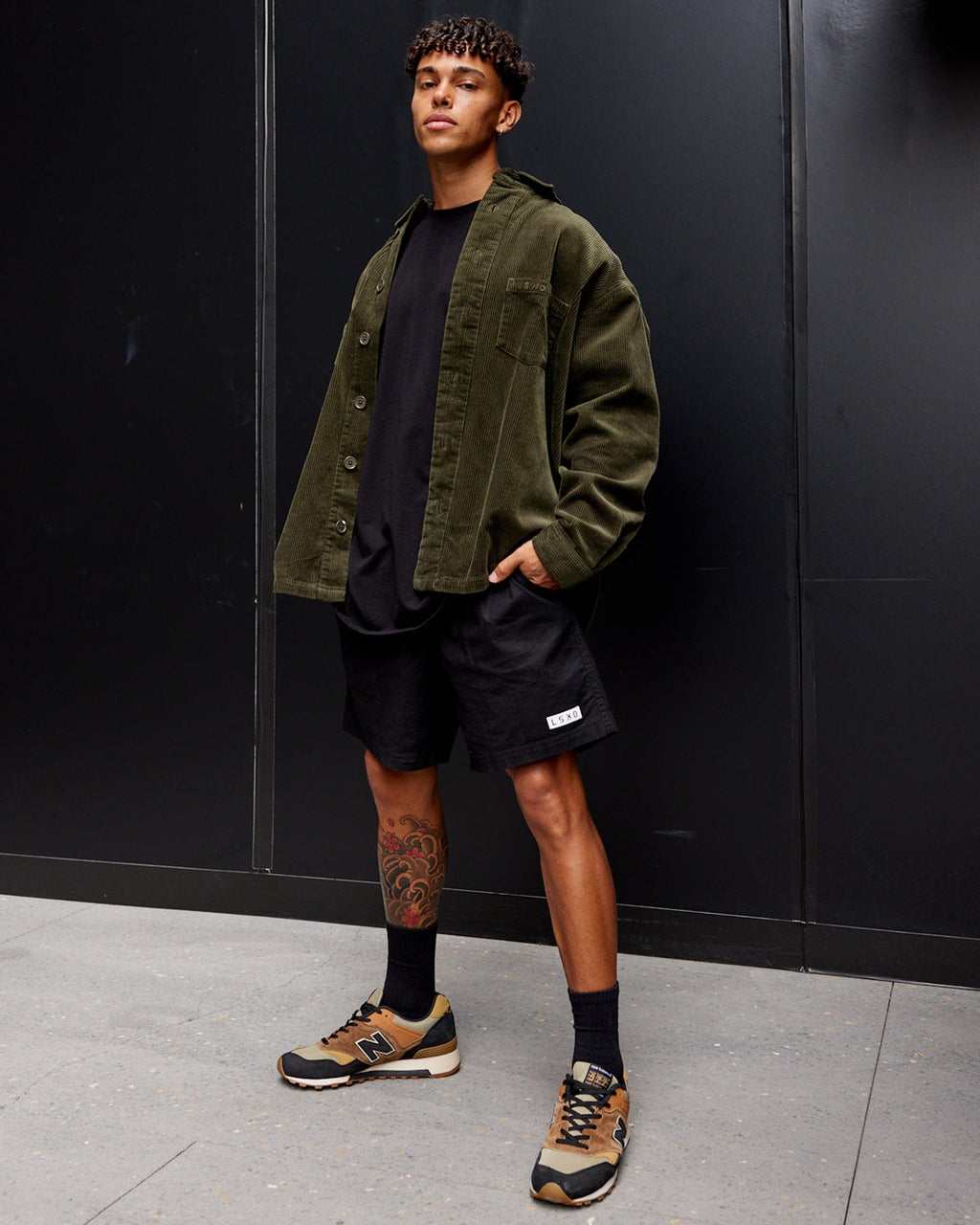 Model wearing Iconic Cord Shacket - Forest Night