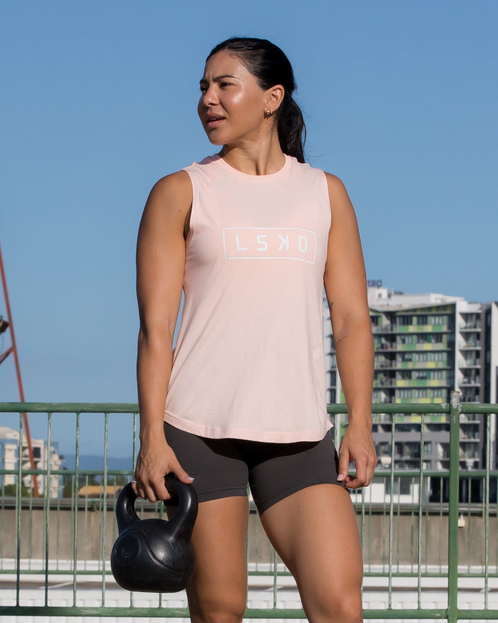 Model wearing Luna Tank - Pink-White