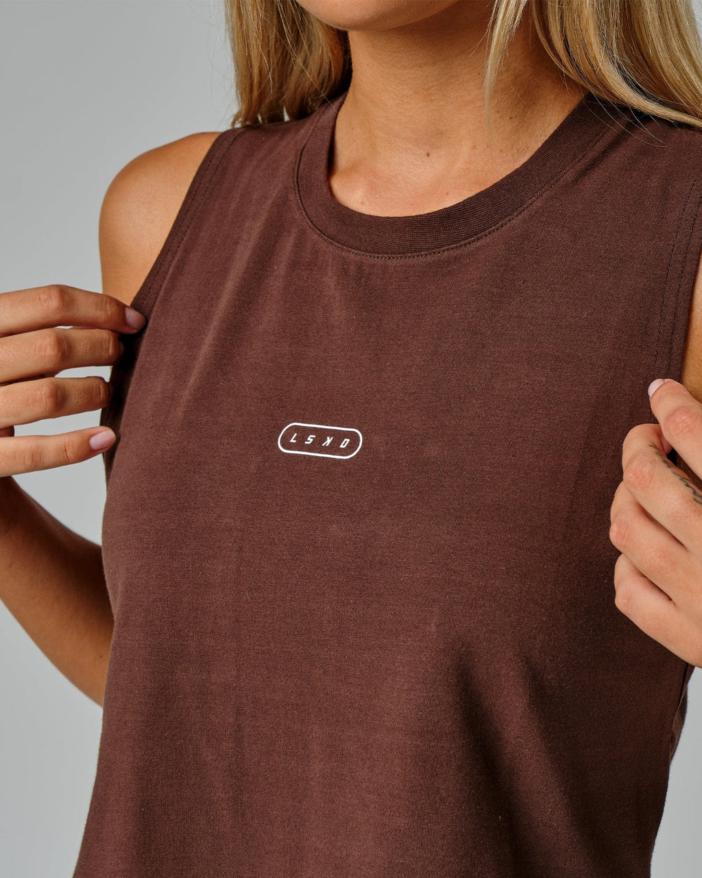 Model wearing Lotus Tank - Walnut
