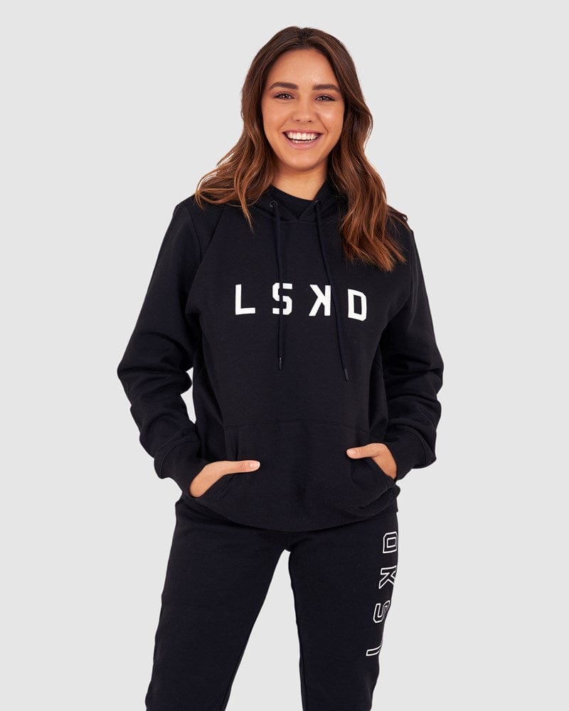 Model wearing Unisex Structure Hoodie - Black