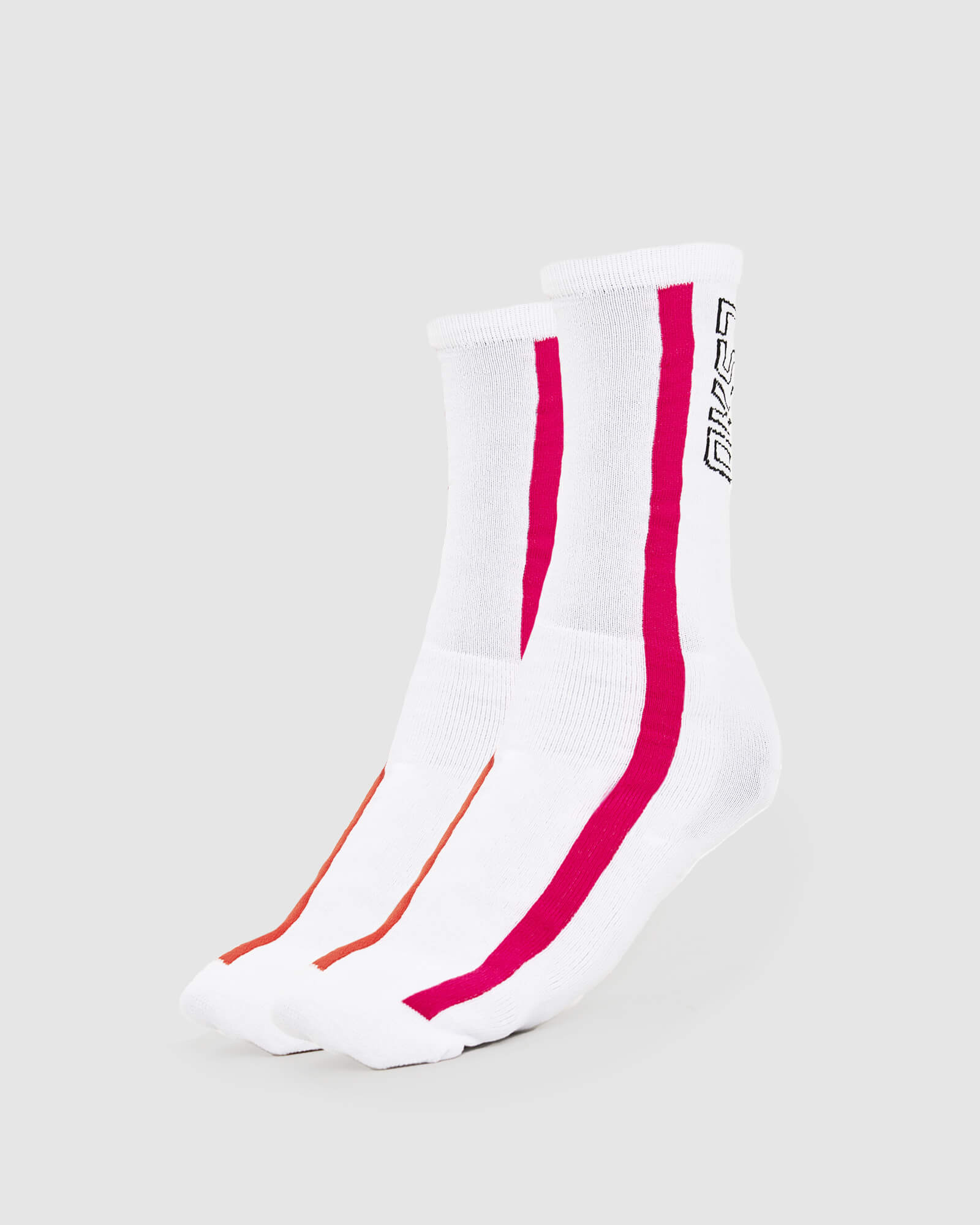 Model wearing Incline Crew Performance Sock - White-Fruit Punch