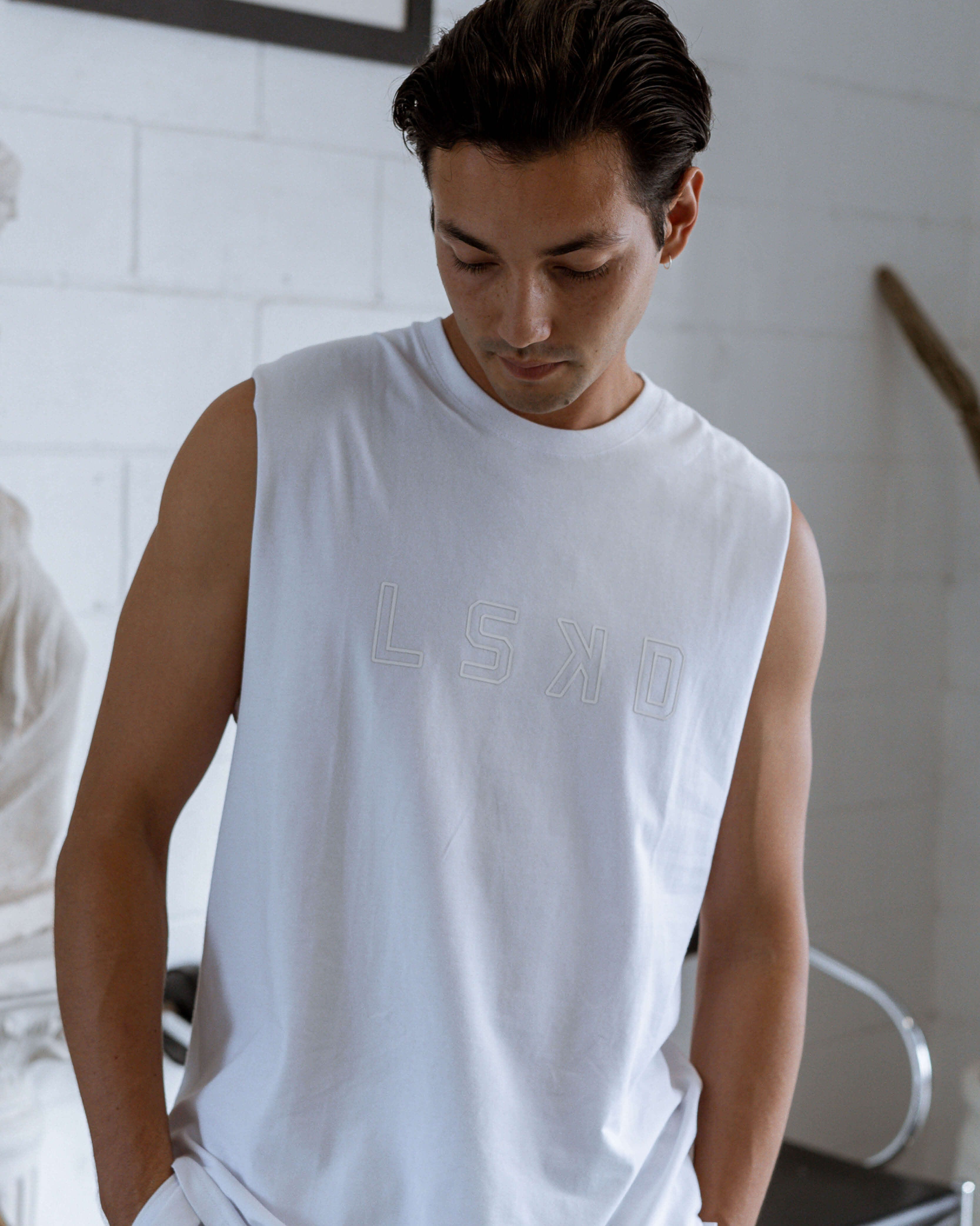 Model wearing Tidy Tank - White