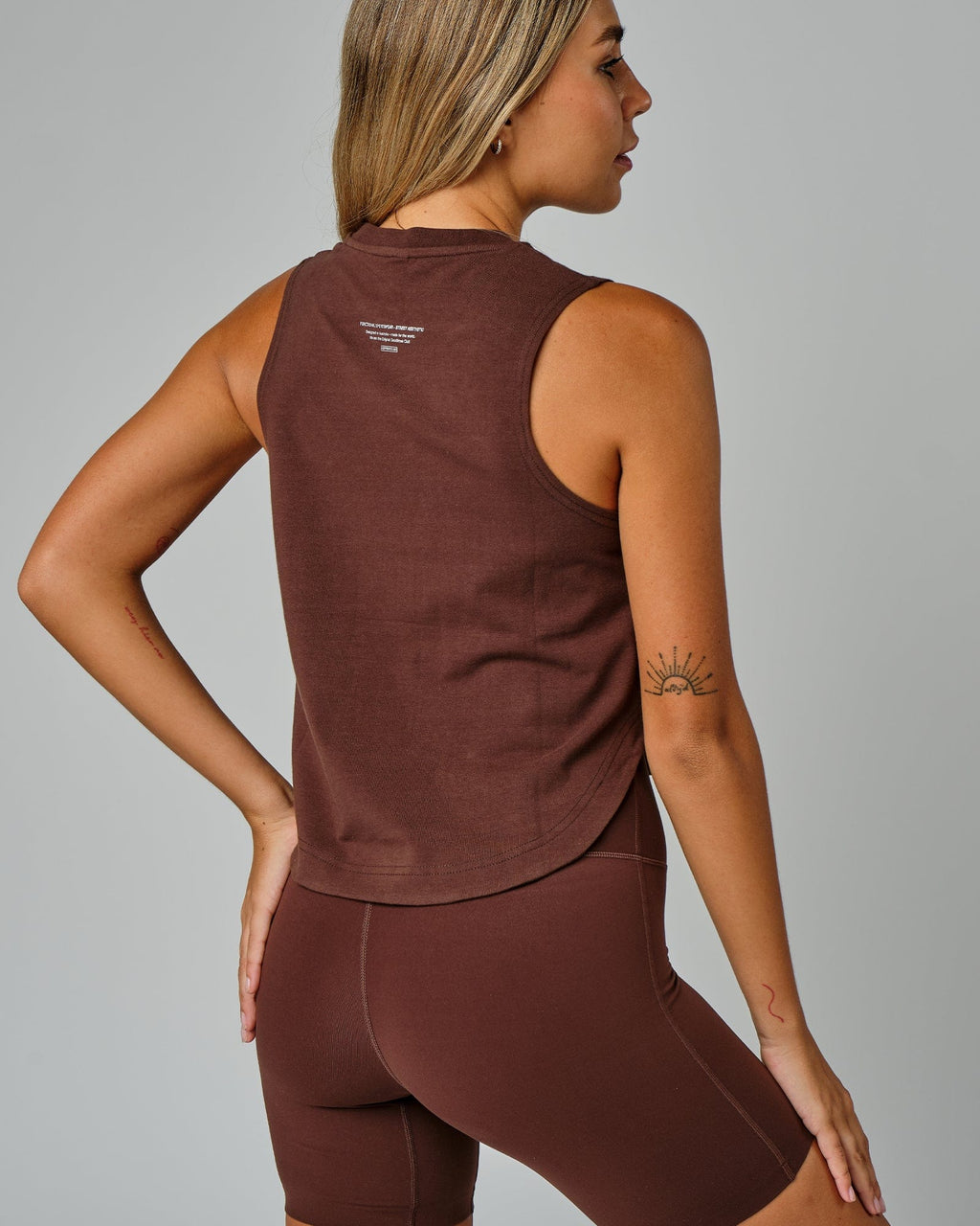 Model wearing Lotus Tank - Walnut