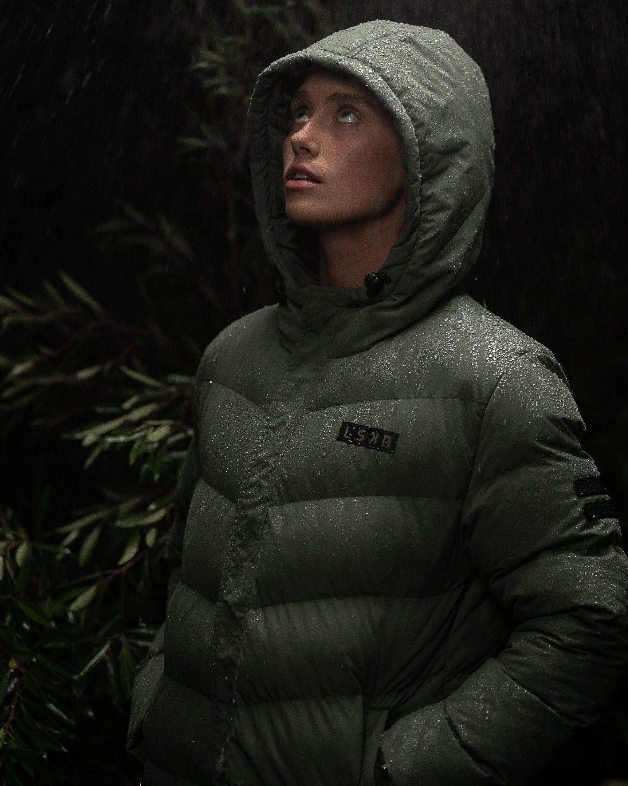 Model wearing Roasted Puffer Jacket 21  - Thyme