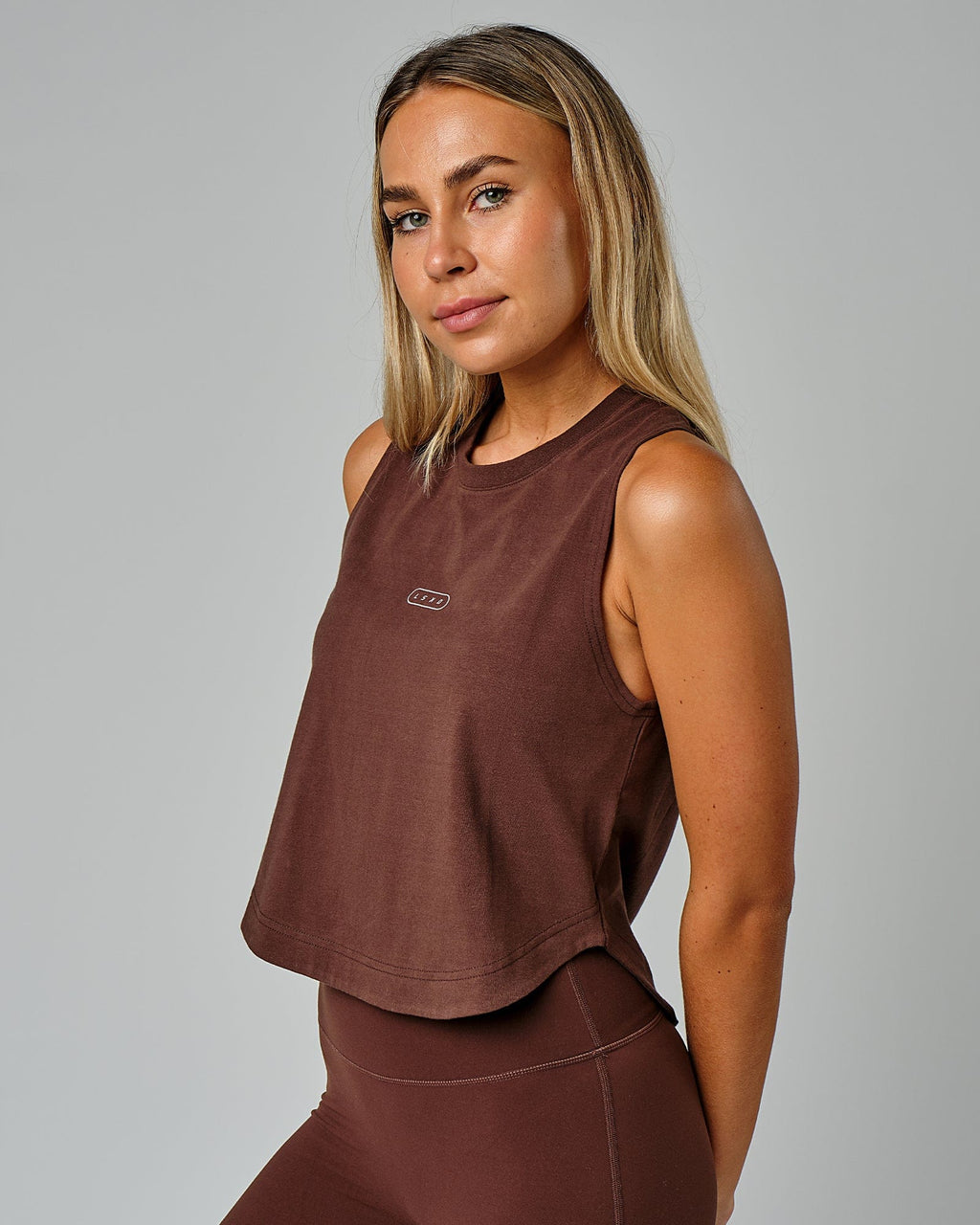 Model wearing Lotus Tank - Walnut
