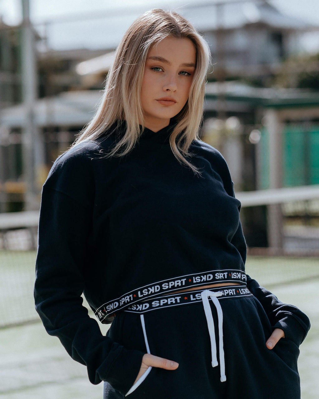 Model wearing Challenge Lounge Hoodie - Navy