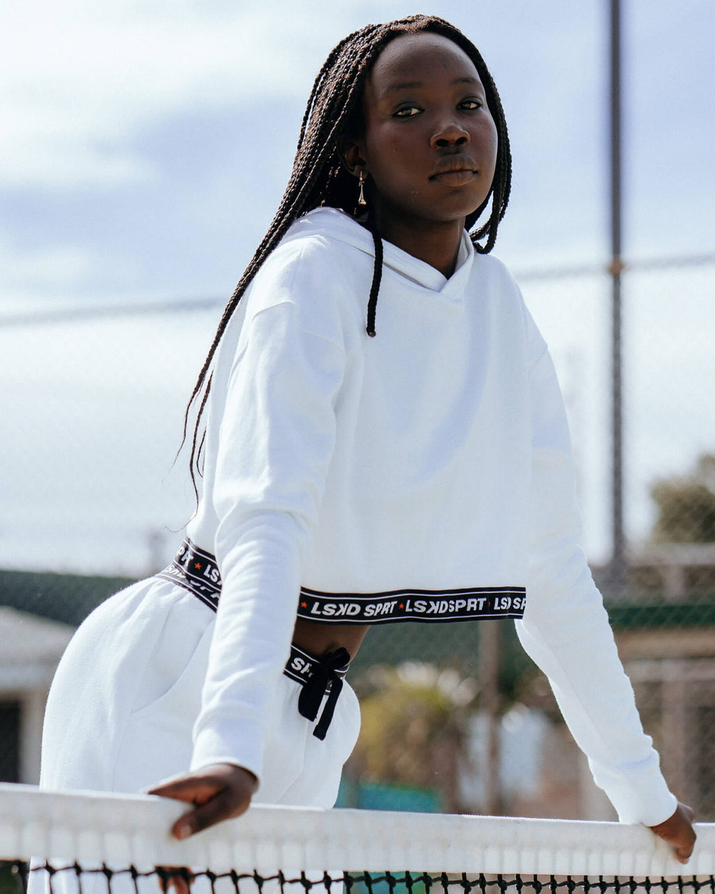 Model wearing Challenge Lounge Hoodie - White