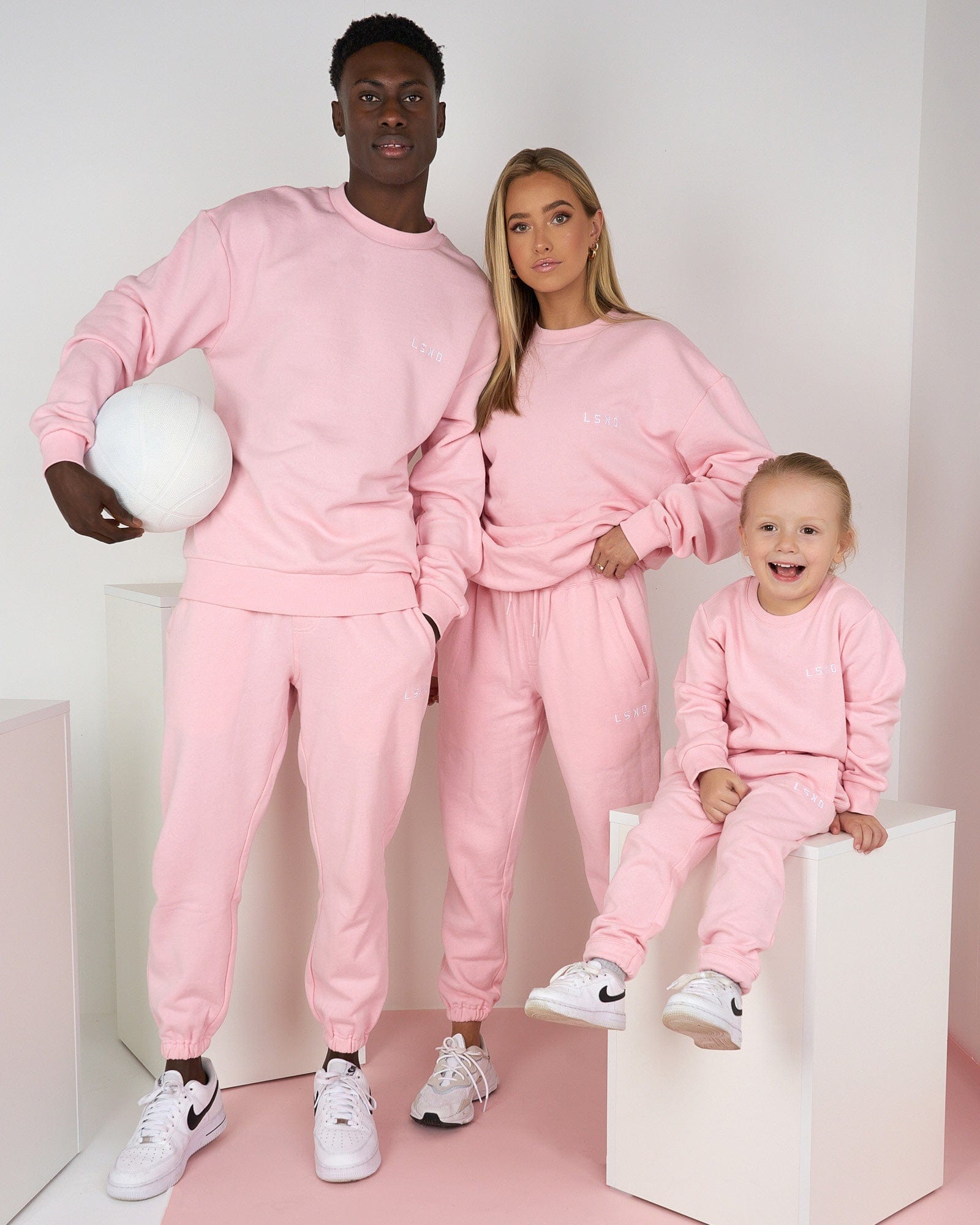 Model wearing Essential Crewneck (00-6) - Petal Pink