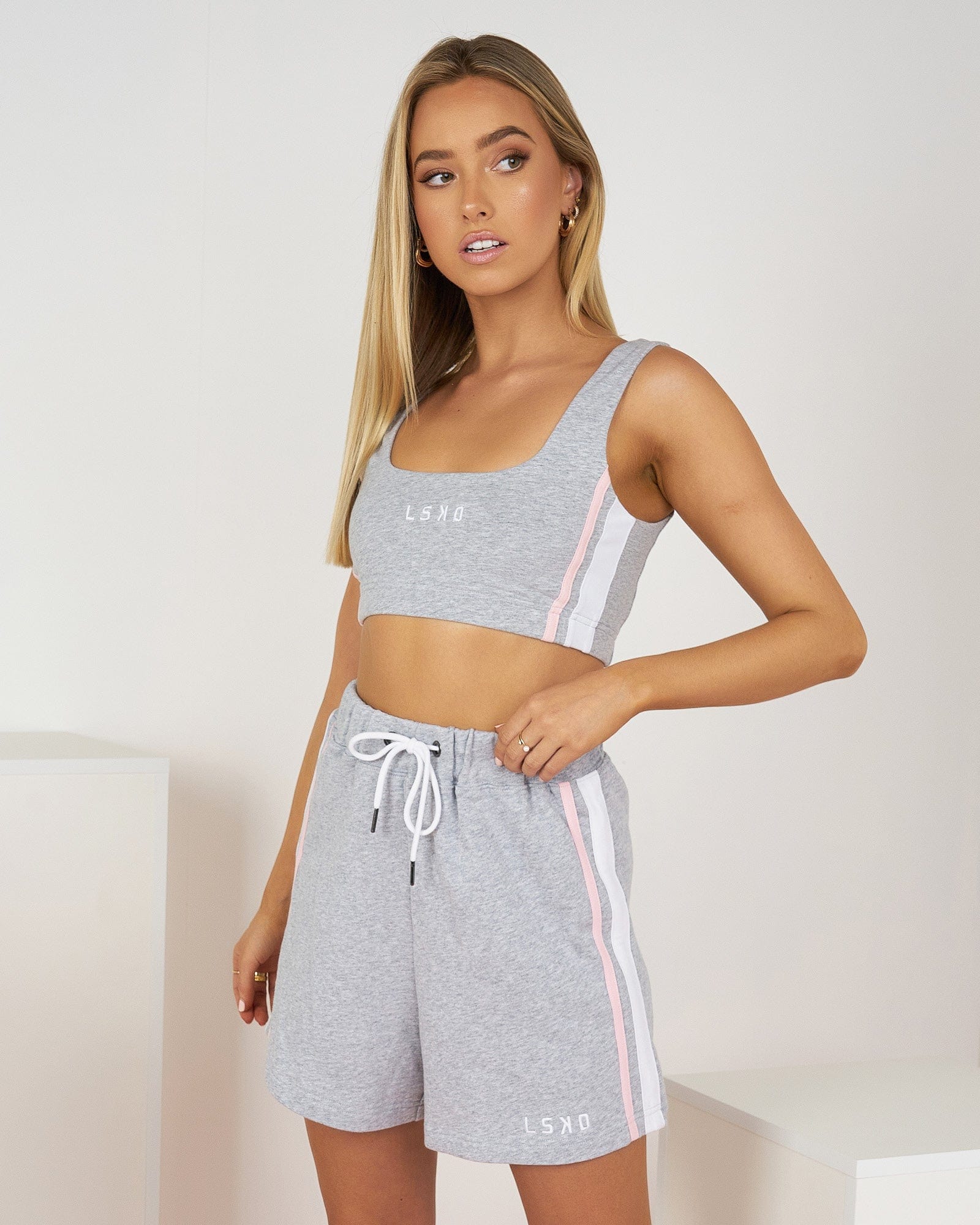 Model wearing Willow Lounge Shorts - Lt Grey Marl