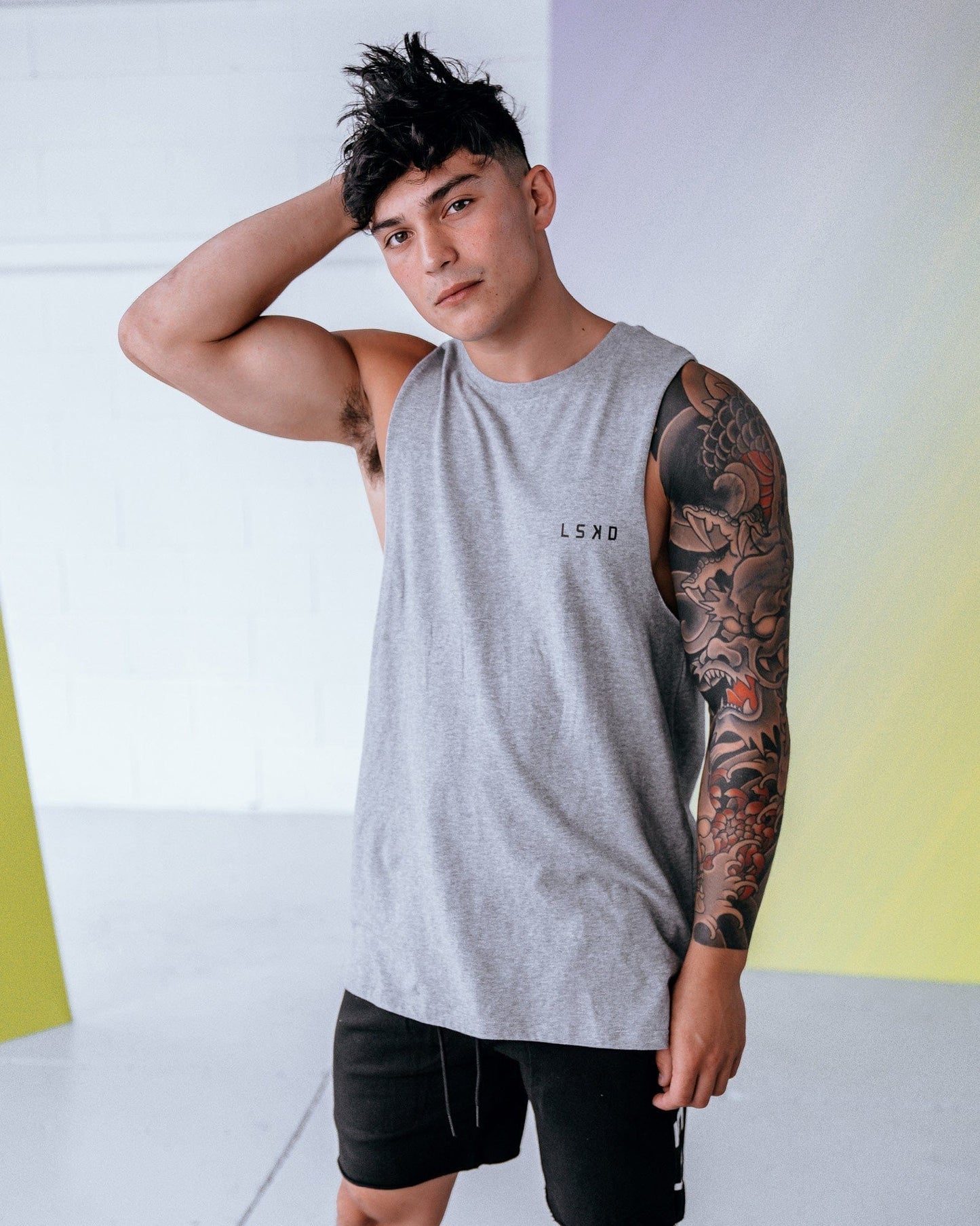Model wearing Form Tank - Lt Grey Marl